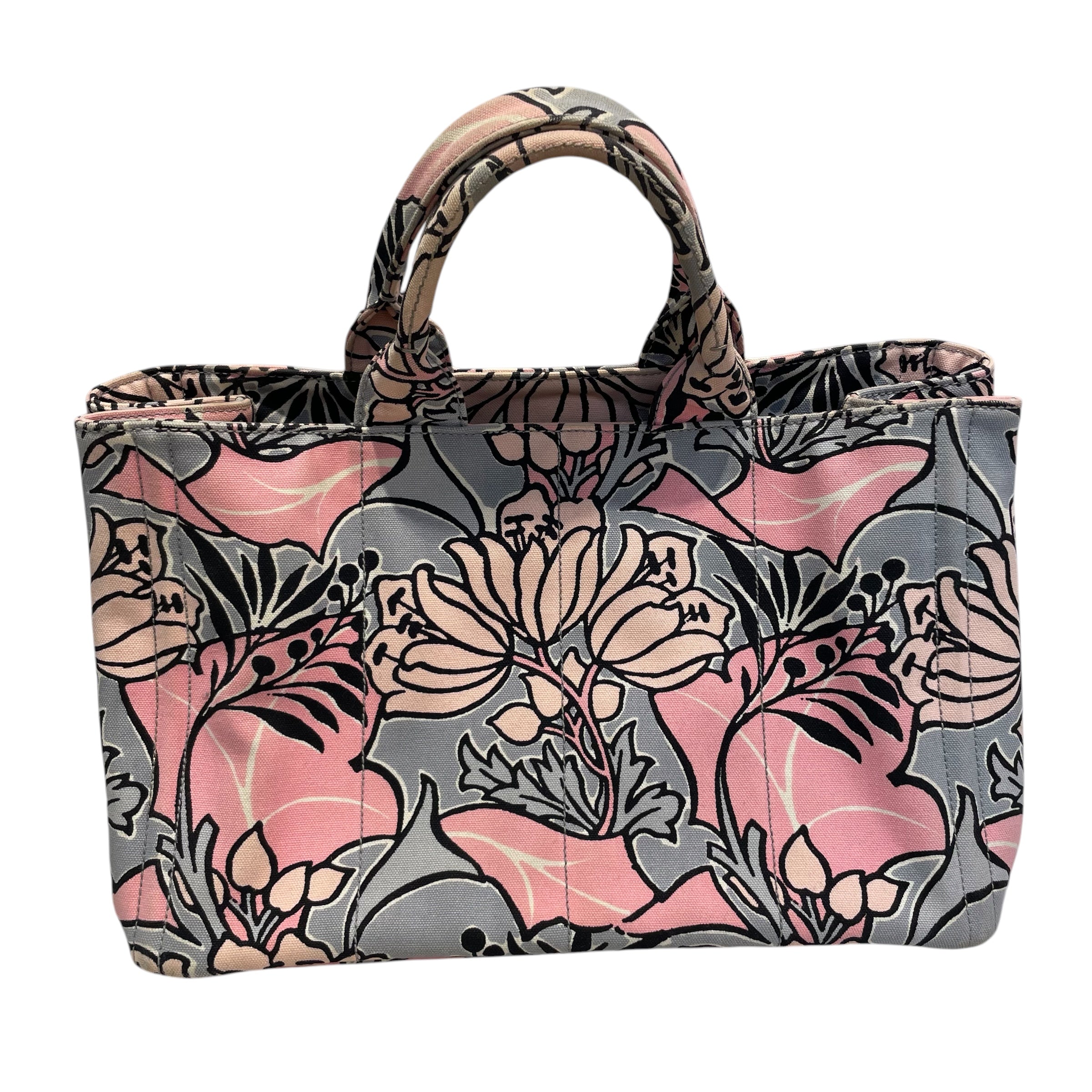 PRADA/Tote Bag/Floral Pattern/PNK/GREY STRAP, FLOWERS ALL OVR view 1