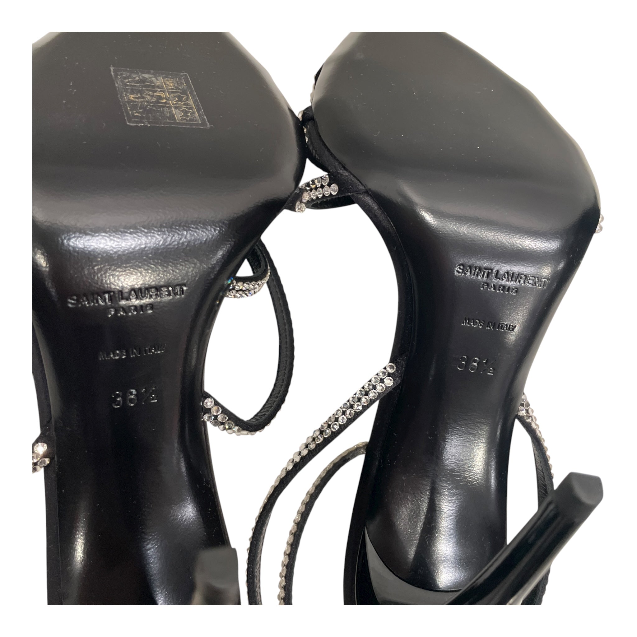 SAINT LAURENT/Heels/EU 38.5/Leather/BLK/RHINESTONE WRAP AROUND HEEL view 5