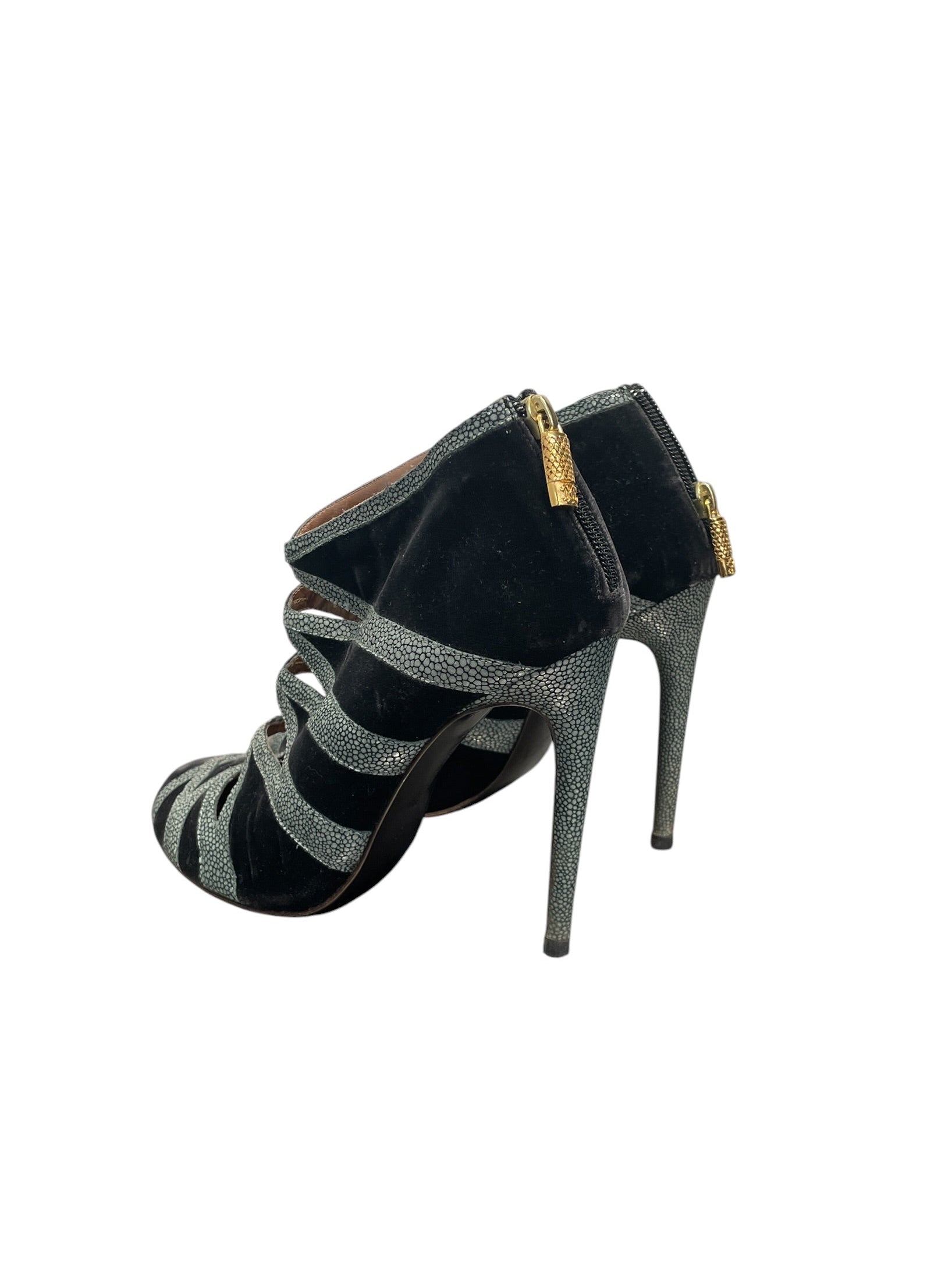 roberto cavalli/Heels/US 9/Velour/GRN/animal green cut outs view 2