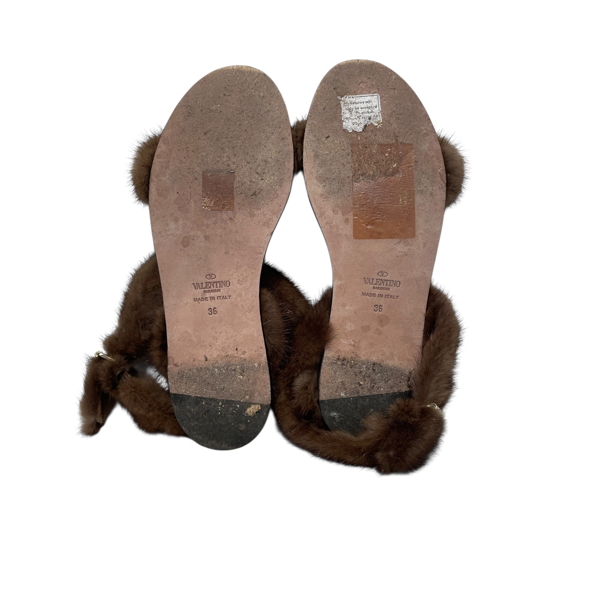 VALENTINO GARAVANI/Sandals/EU 36/BRW/MINK FUR SANDALS view 4