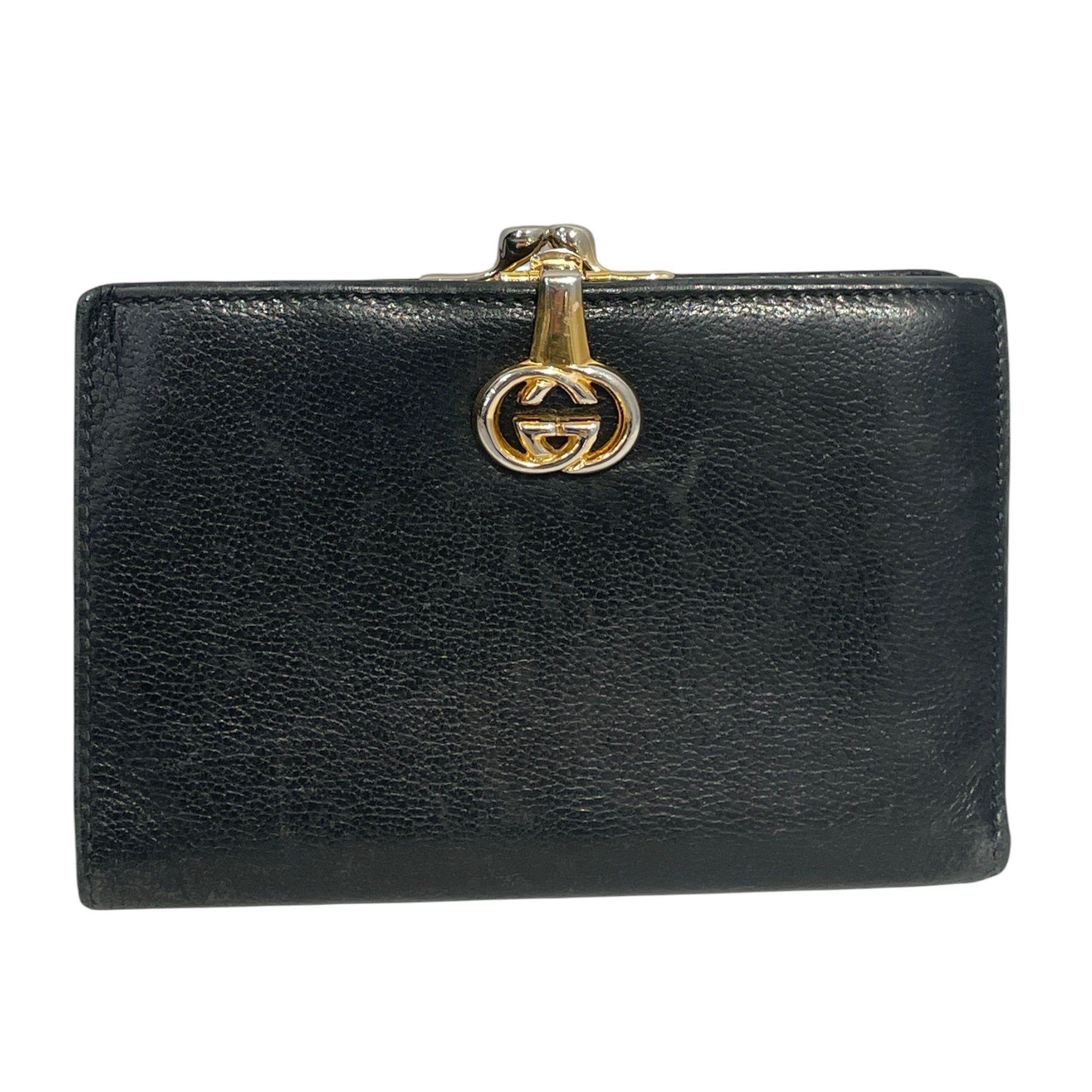 GUCCI/Bifold Wallet/Leather/BLK/Gold Clasp view 1