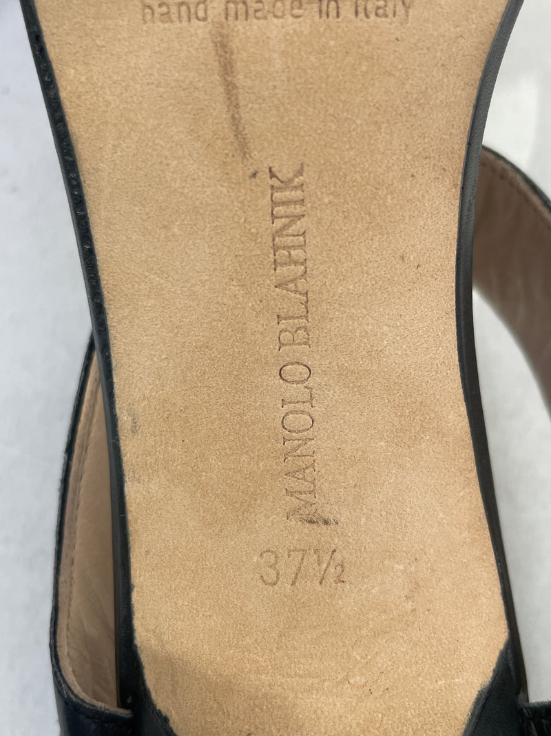 MANOLO BLAHNIK/Heels/EU 37.5/Leather/BLK/Ankle Strap/