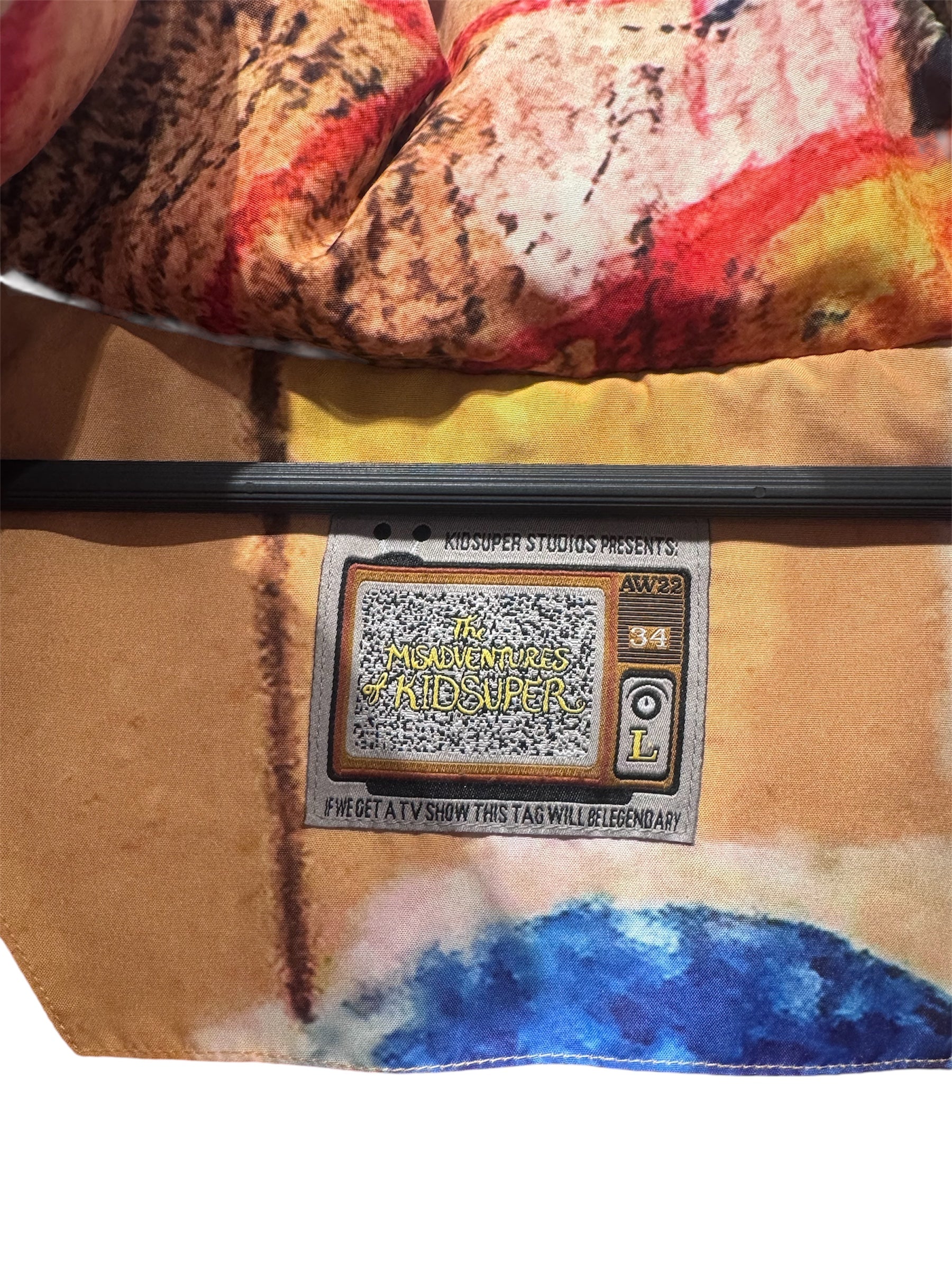 KIDSUPER STUDIOS/Puffer Jkt/L/Nylon/ORN/All Over Print/FACE ALL OVER PAINTING view 3