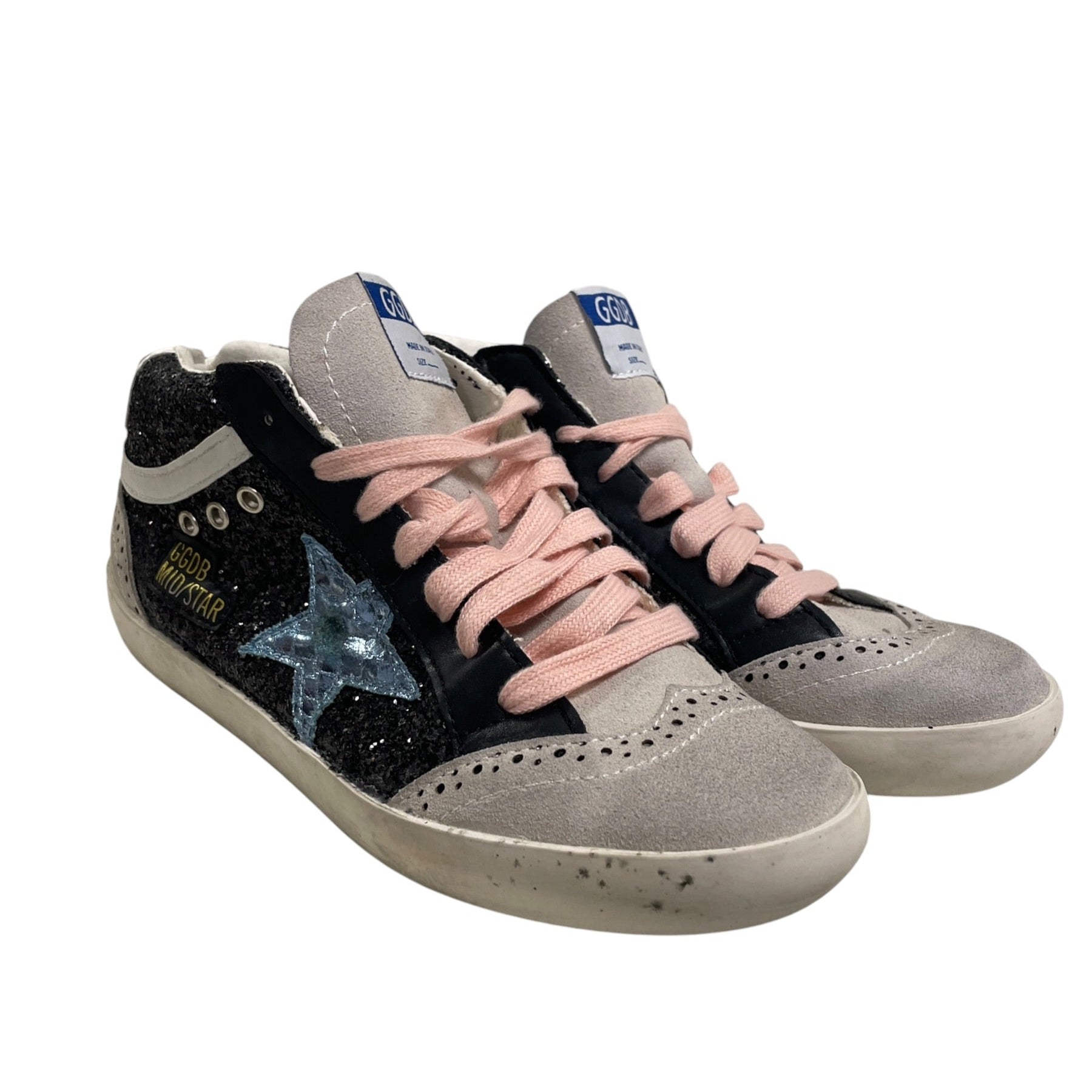 GOLDEN GOOSE/Low-Sneakers/US 6/Cotton/BLK/BLU STAR/PINK LACES/GLITTER view 1