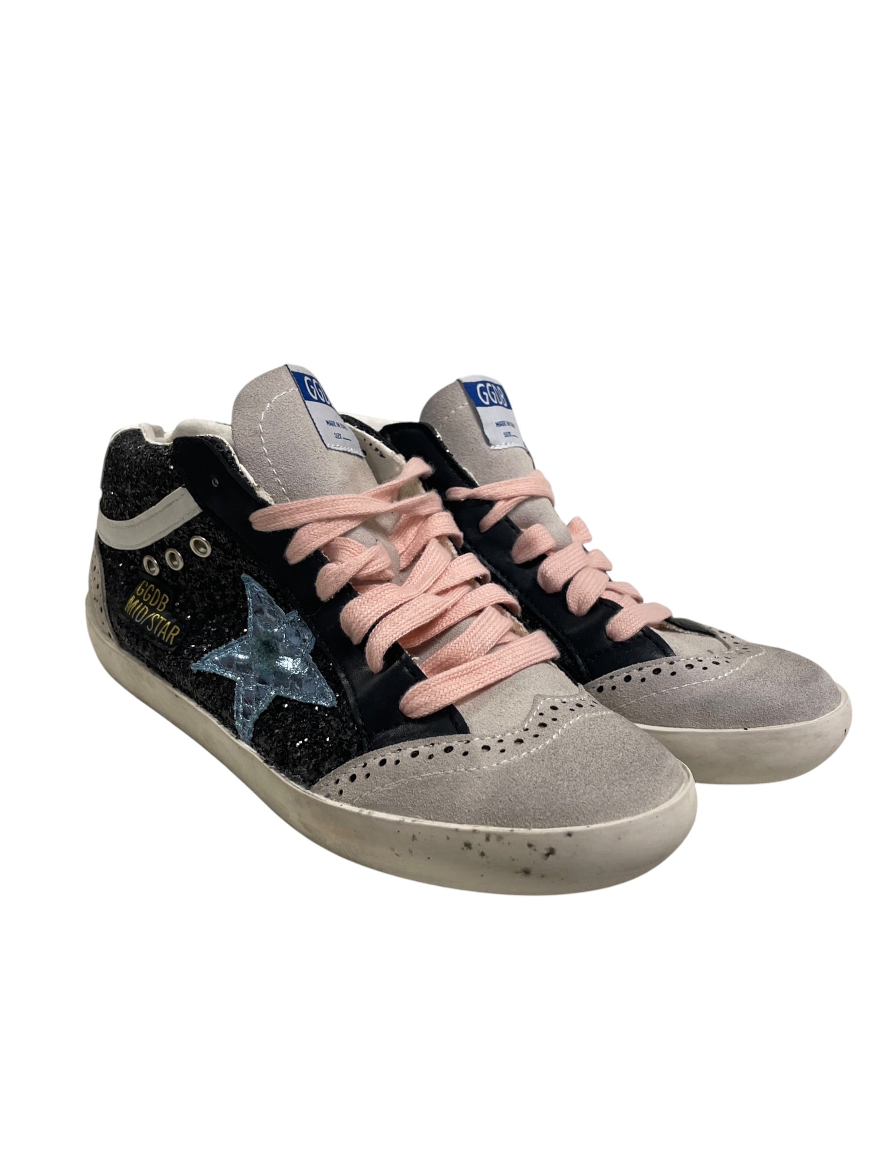 GOLDEN GOOSE/Low-Sneakers/US 6/Cotton/BLK/BLU STAR/PINK LACES/GLITTER view 1