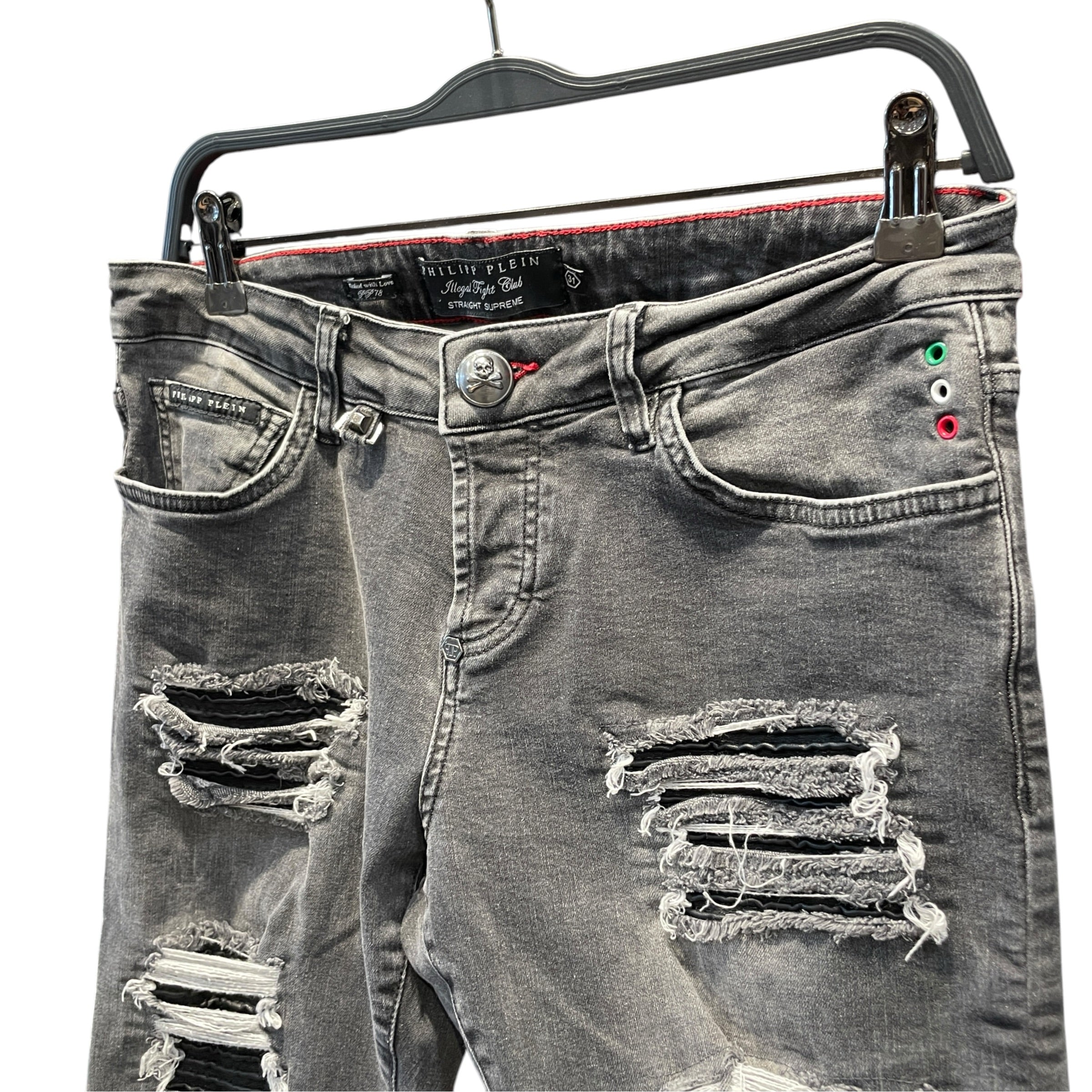 PHILIPP PLEIN/Skinny Pants/31/Denim/BLK/Distressed/Hexagonal Logo Distressed Pant view 3
