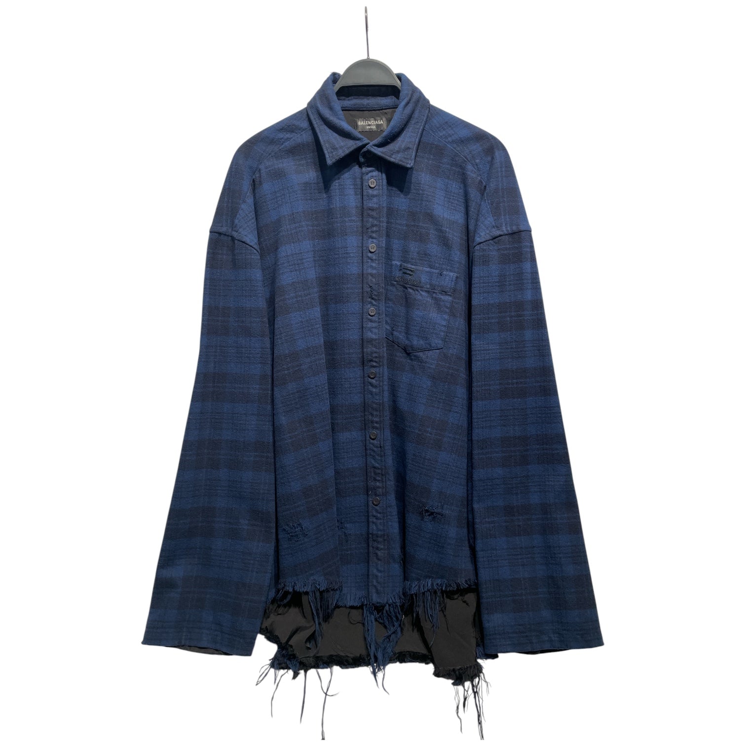 BALENCIAGA/Flannel Shirt/2/Cotton/NVY/Plaid/oversize flannel shirt view 1