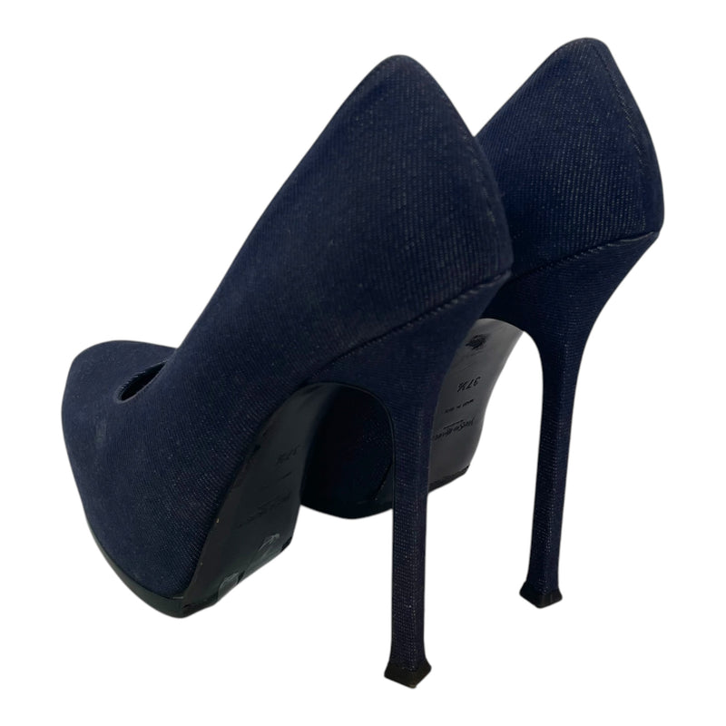 YVES SAINT LAURENT/Heels/EU 37.5/Denim/BLU/