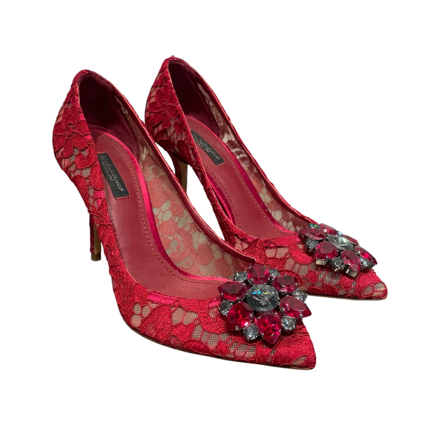 DOLCE&GABBANA/Heels/EU 37.5/RED/pump in taormina laced crystal view 1