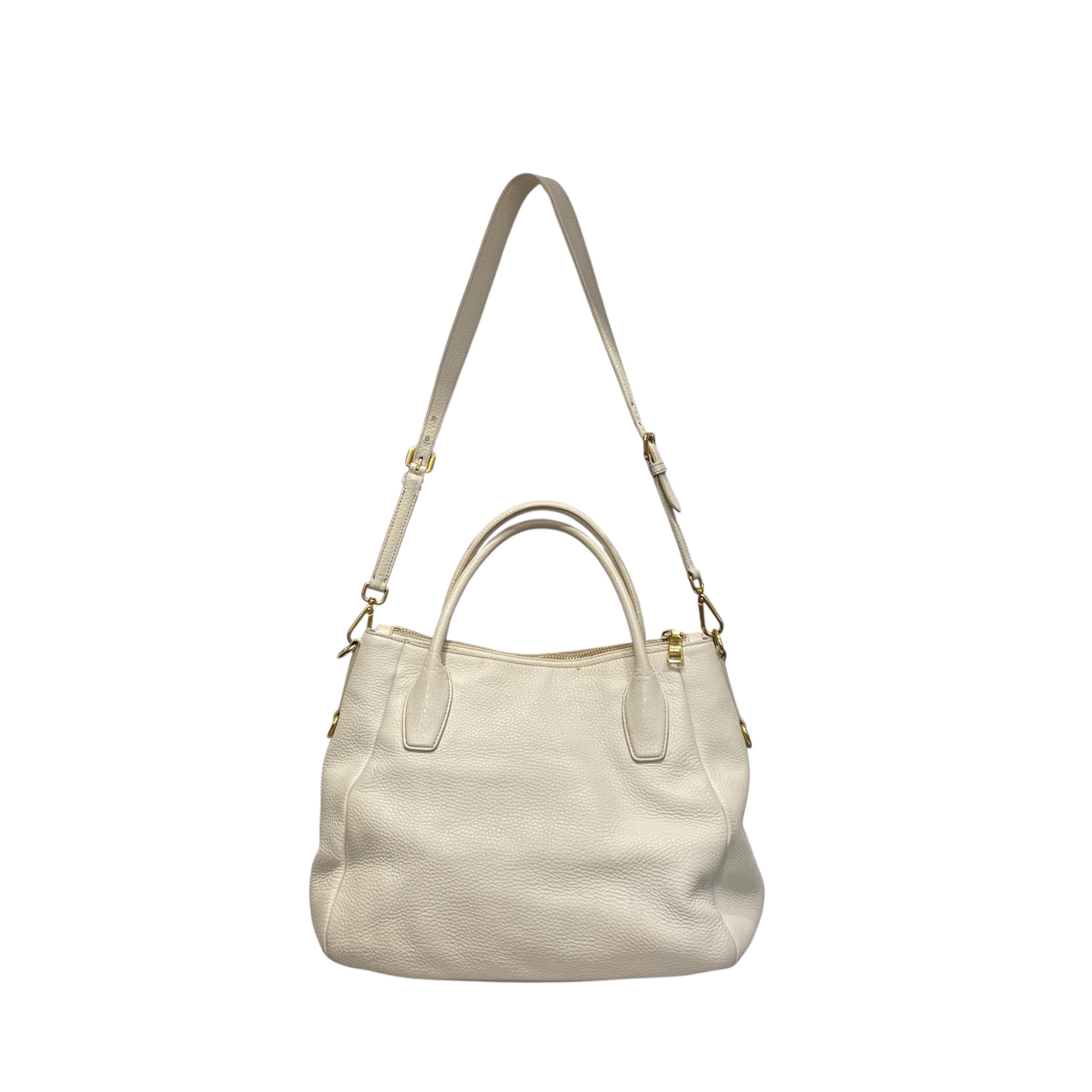 PRADA/Tote Bag/Leather/WHT/vitello dano zip top convertib view 2