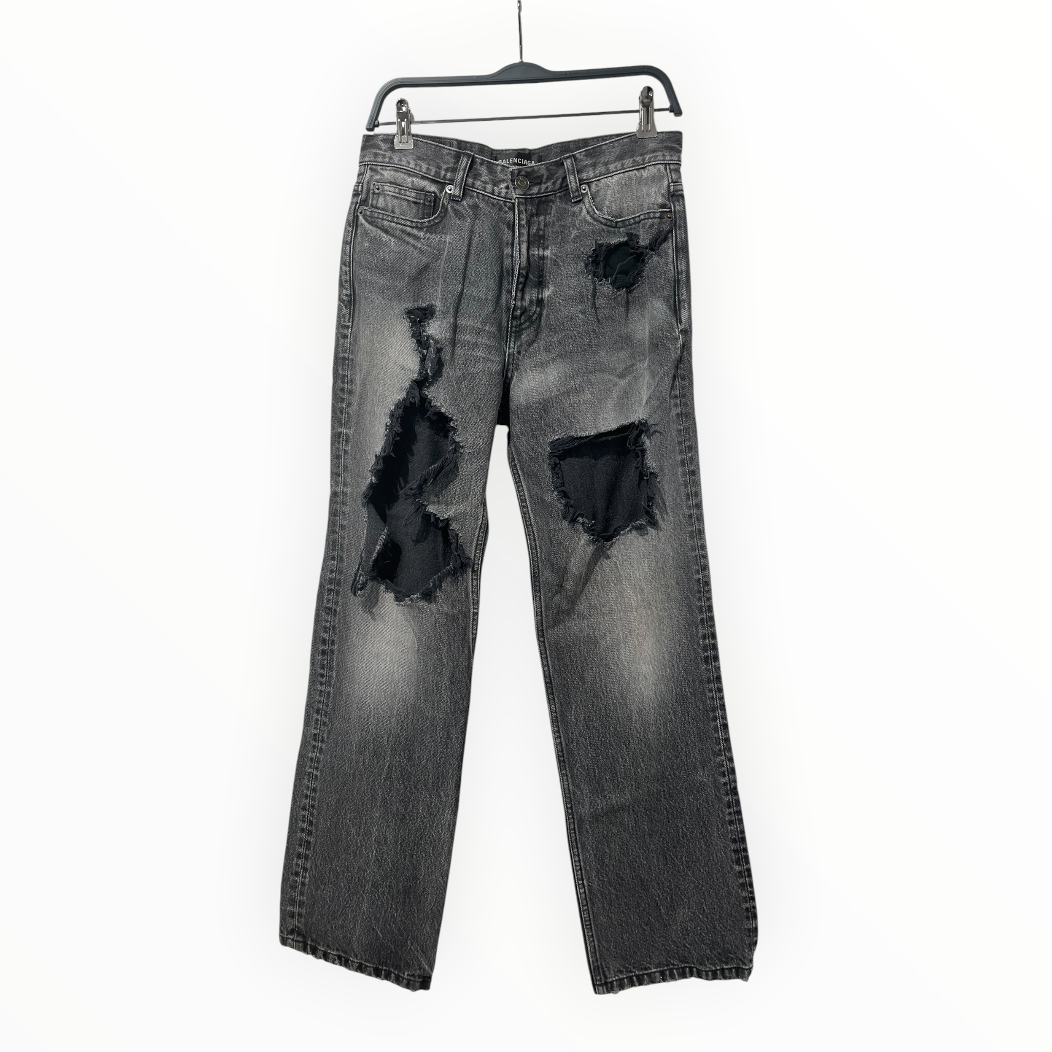 BALENCIAGA/Bottoms/Cotton/GRY/UNISEX RIPPED HOLES THIGH view 1