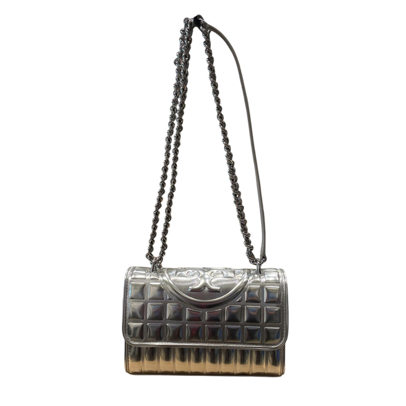 TORY BURCH/Cross Body Bag/Leather/SLV/Fleming Metallic Shoulder