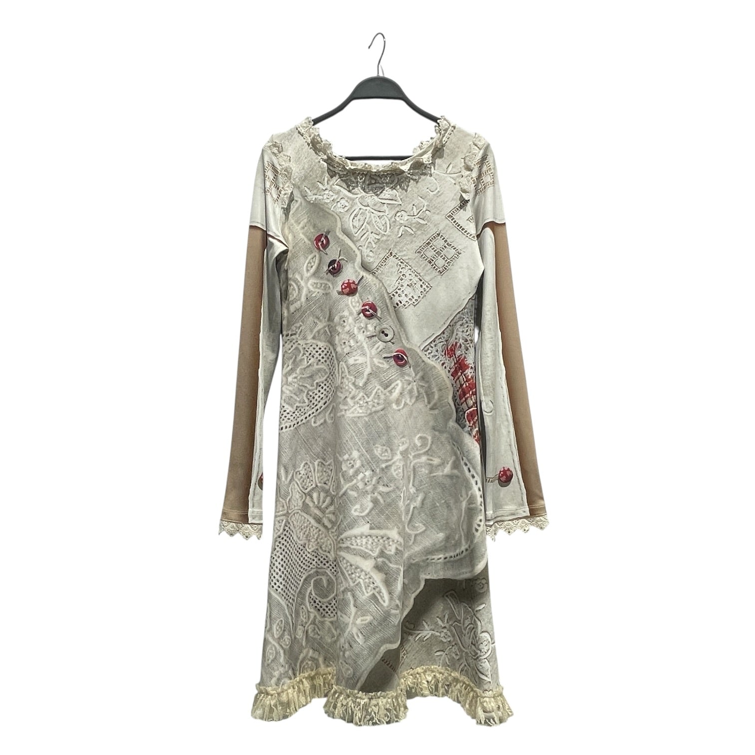 IPNG/LS Dress/S/All Over Print/Polyester/WHT/Printed Graphic / Lace Trim view 2