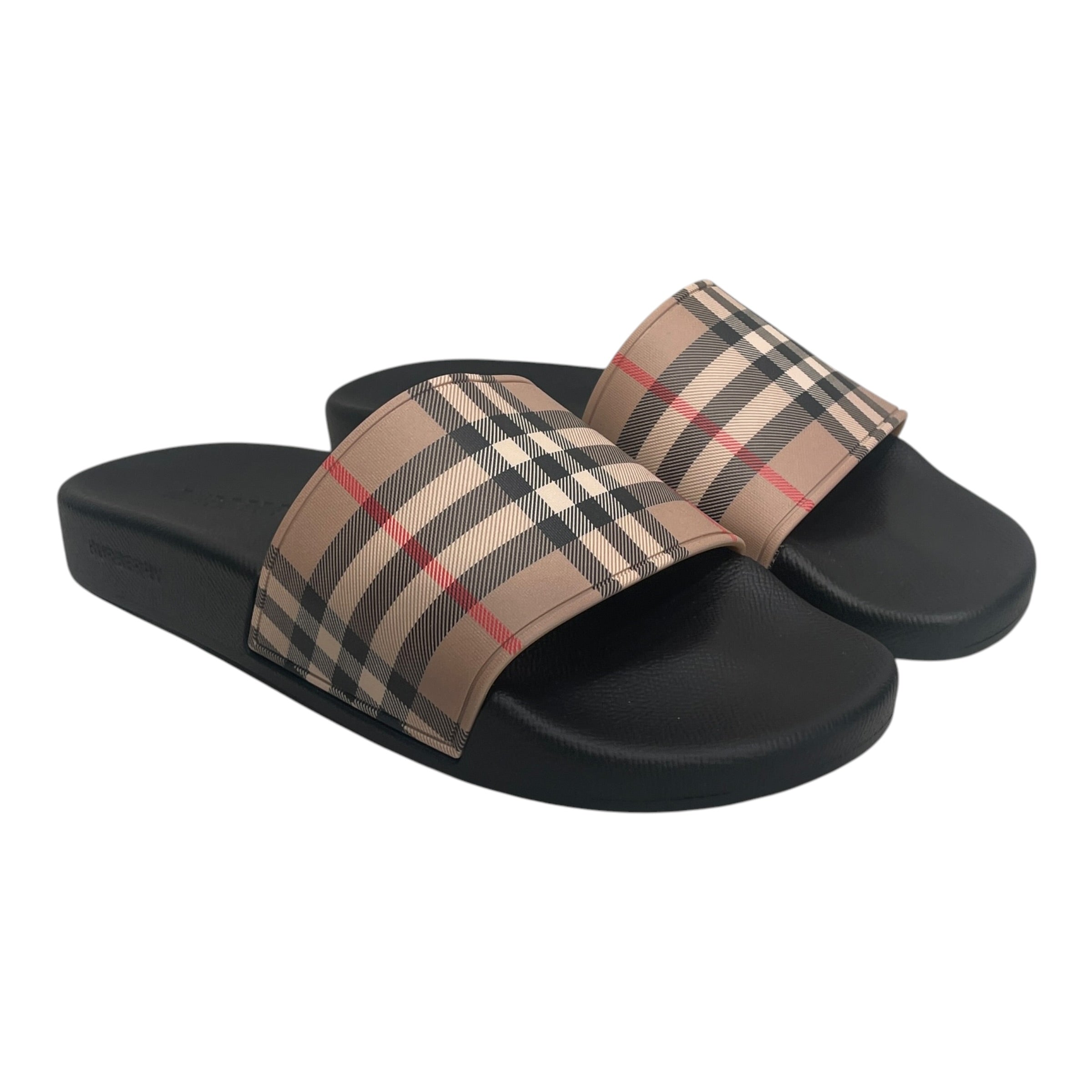BURBERRY/Sandals/EU 40/BLK/FURLEY CHECK SLIDES