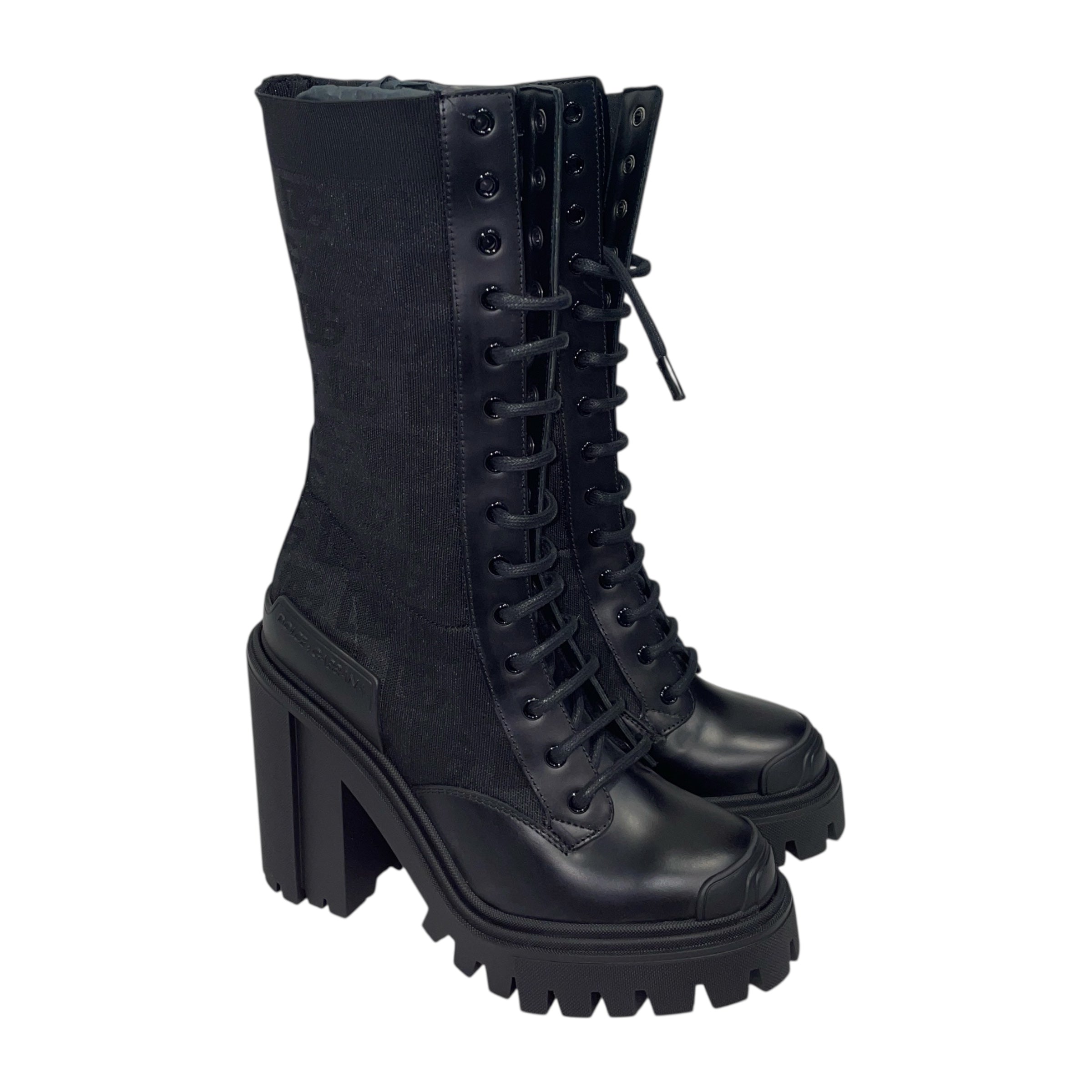 DOLCE&GABBANA/Lace Up Boots/EU 41/BLK/ALL OVER DG BOOTS view 1