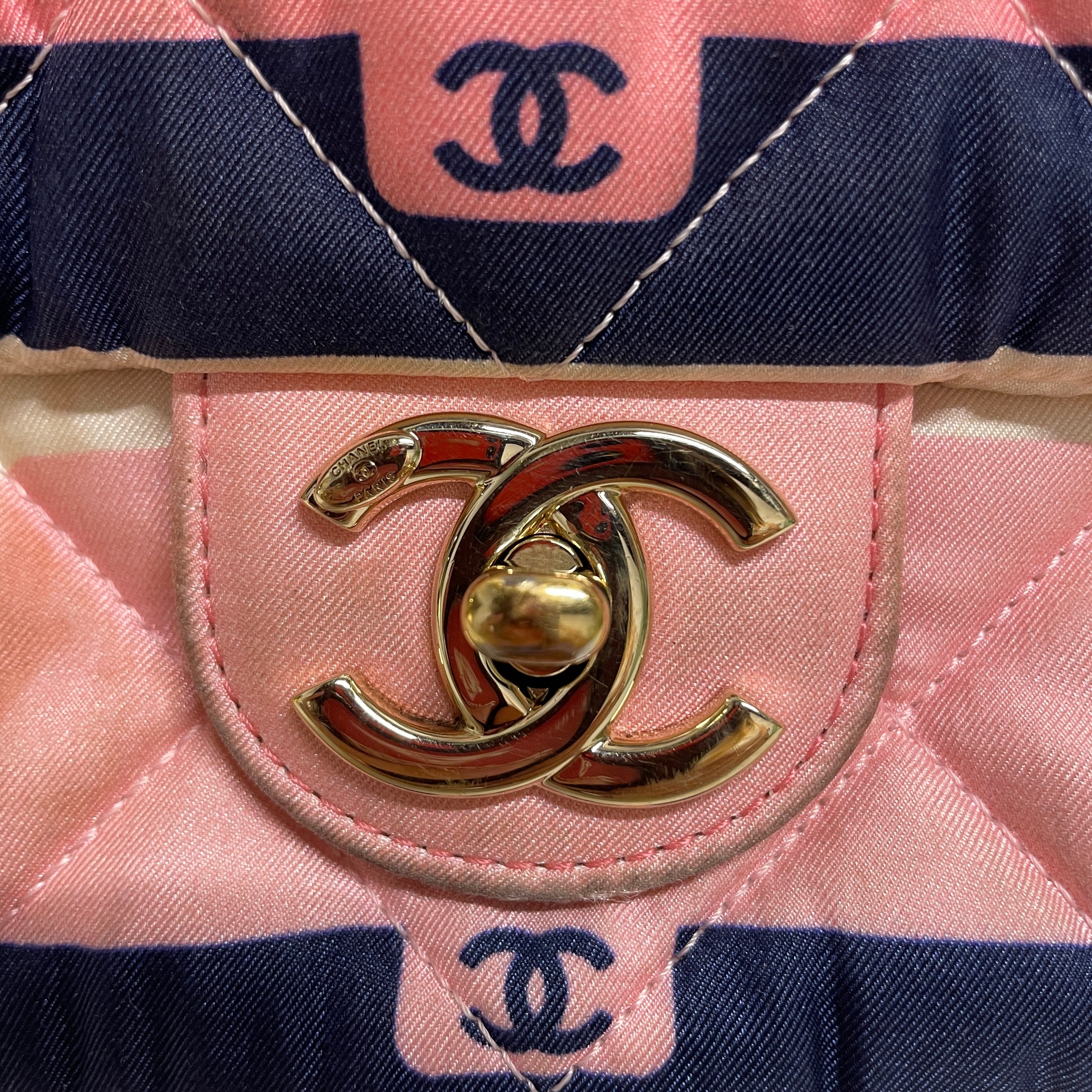 CHANEL/Cross Body Bag/Border/Cotton/PNK/White Border Blue n Pink view 5
