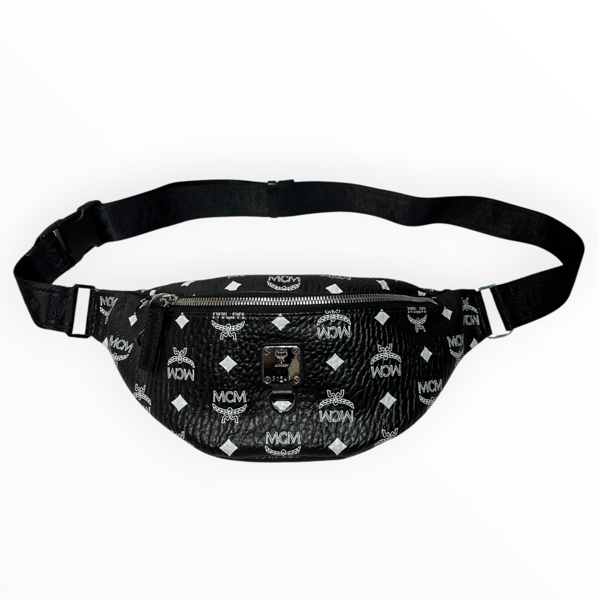 MCM/Fanny Pack/Monogram/Leather/BLK/WHITE LOGO ALL OVER view 1