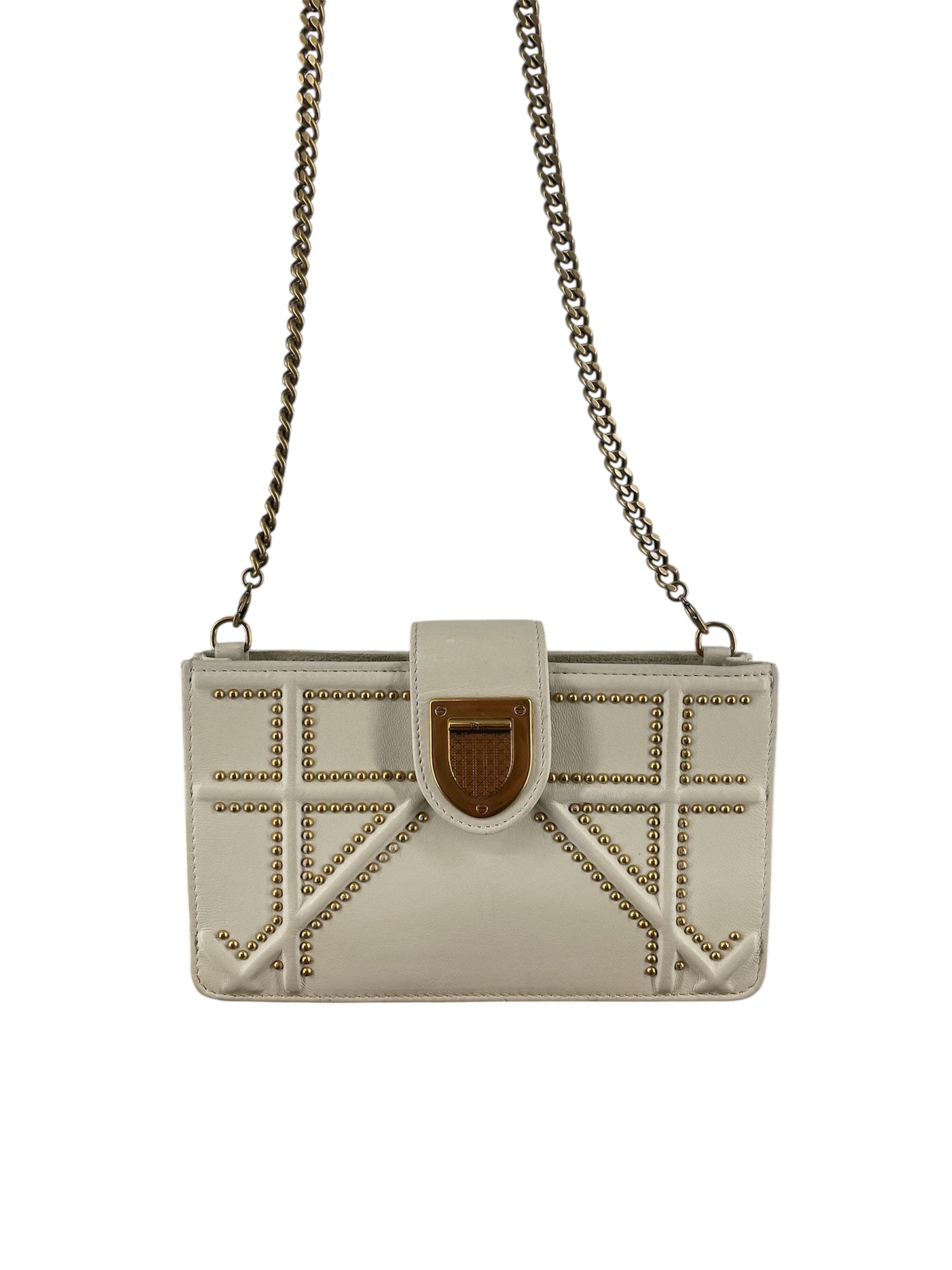 Christian Dior/Cross Body Bag/Leather/WHT/GOLD STUDS CROSSBODY view 3