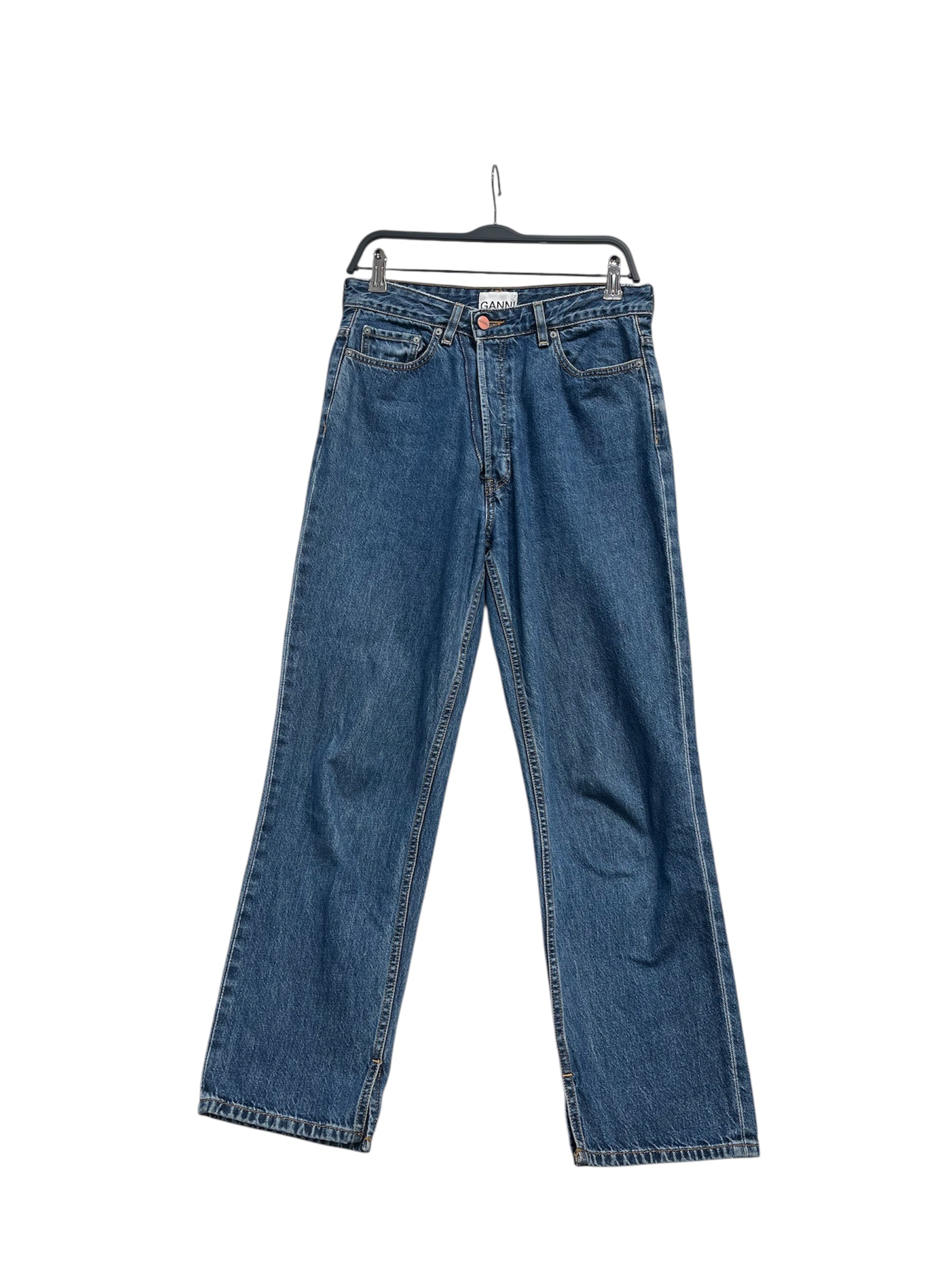 GANNI/Wide Leg Pants/29/Cotton/BLU/pnk button/ back pocket patch view 1