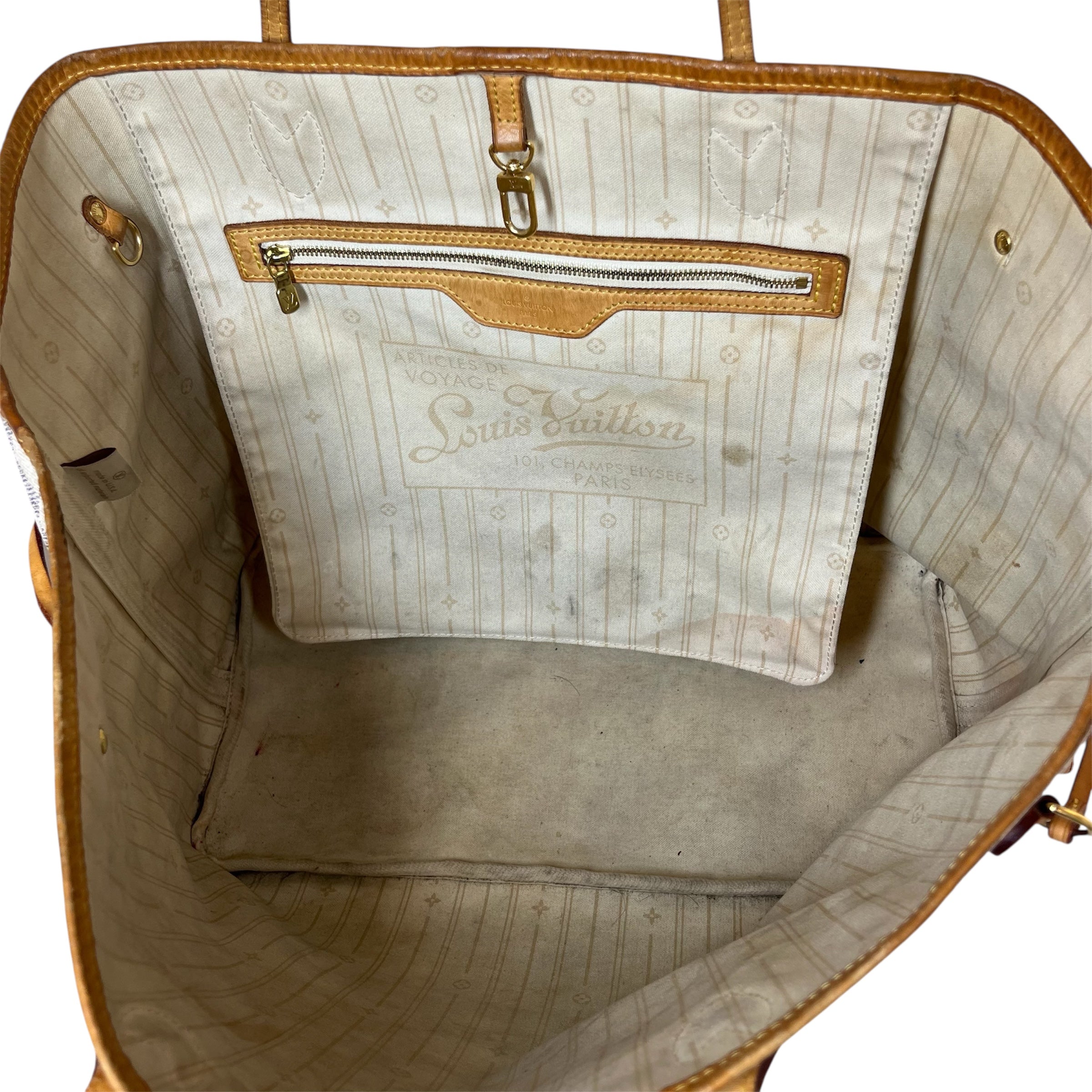 LOUIS VUITTON/Tote Bag/All Over Print/Leather/CRM/Damier Azur Neverfull view 4