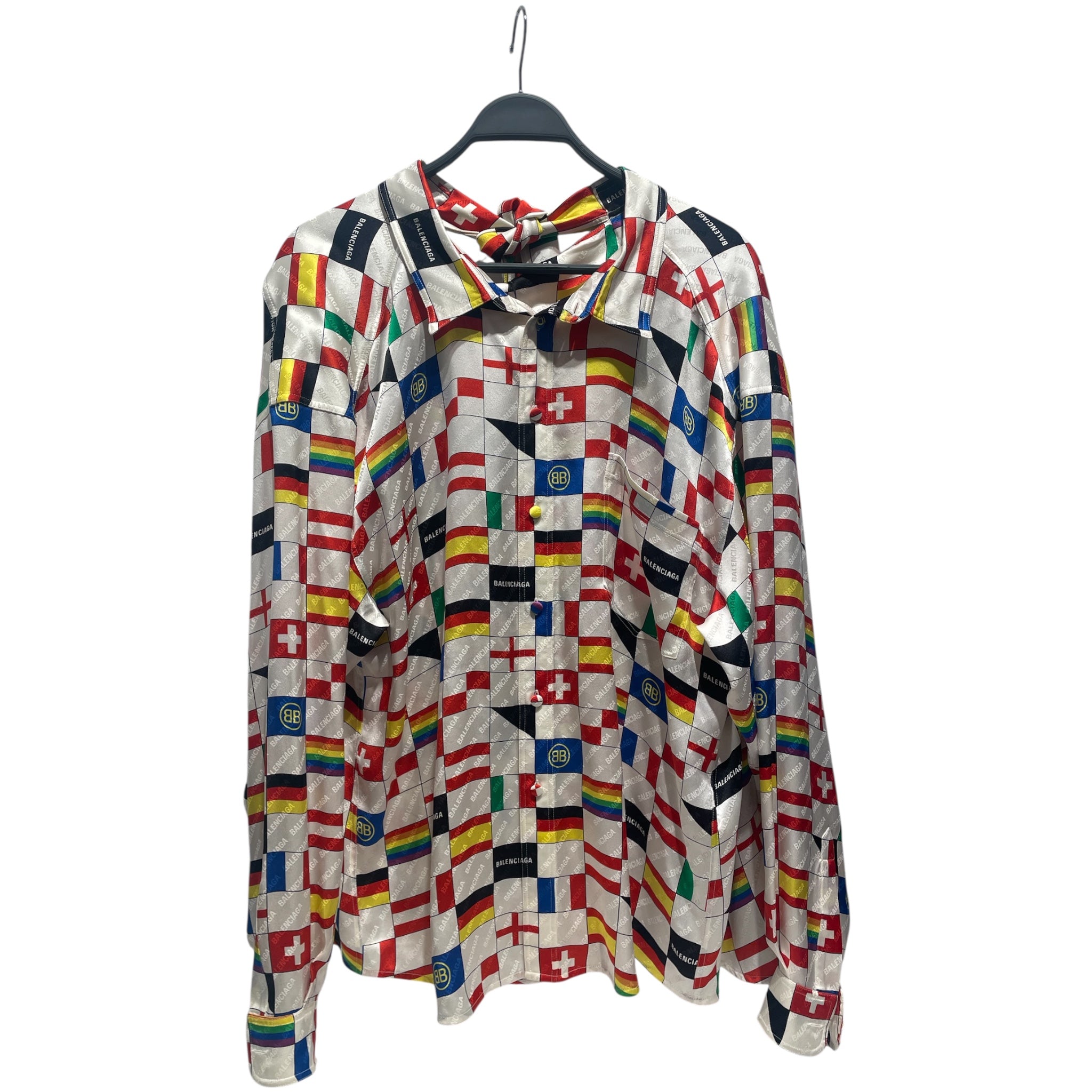 BALENCIAGA/Polo Shirt/34/Silk/WHT/All Over Print/SIlk Flag Button Up view 1