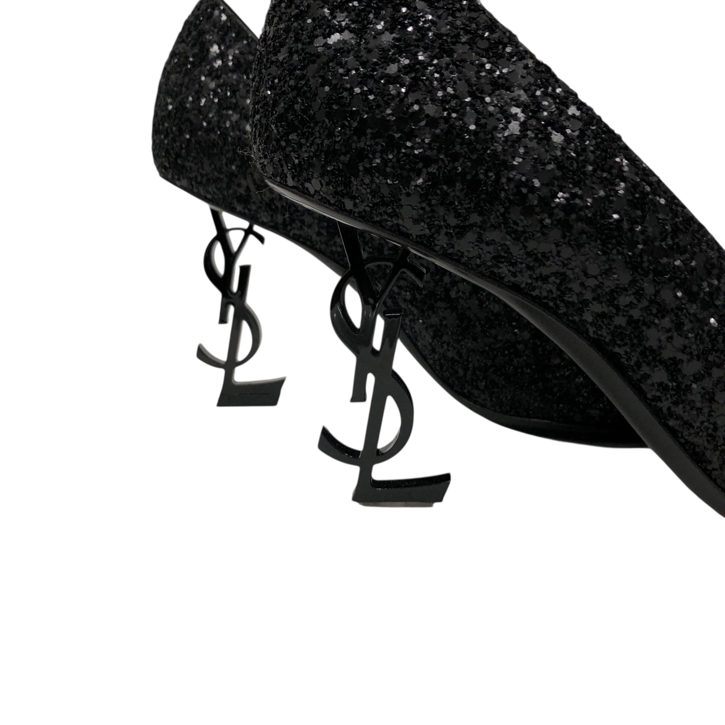 SAINT LAURENT/Heels/US 7.5/Leather/BLK/Sparkly YSL Heel view 3