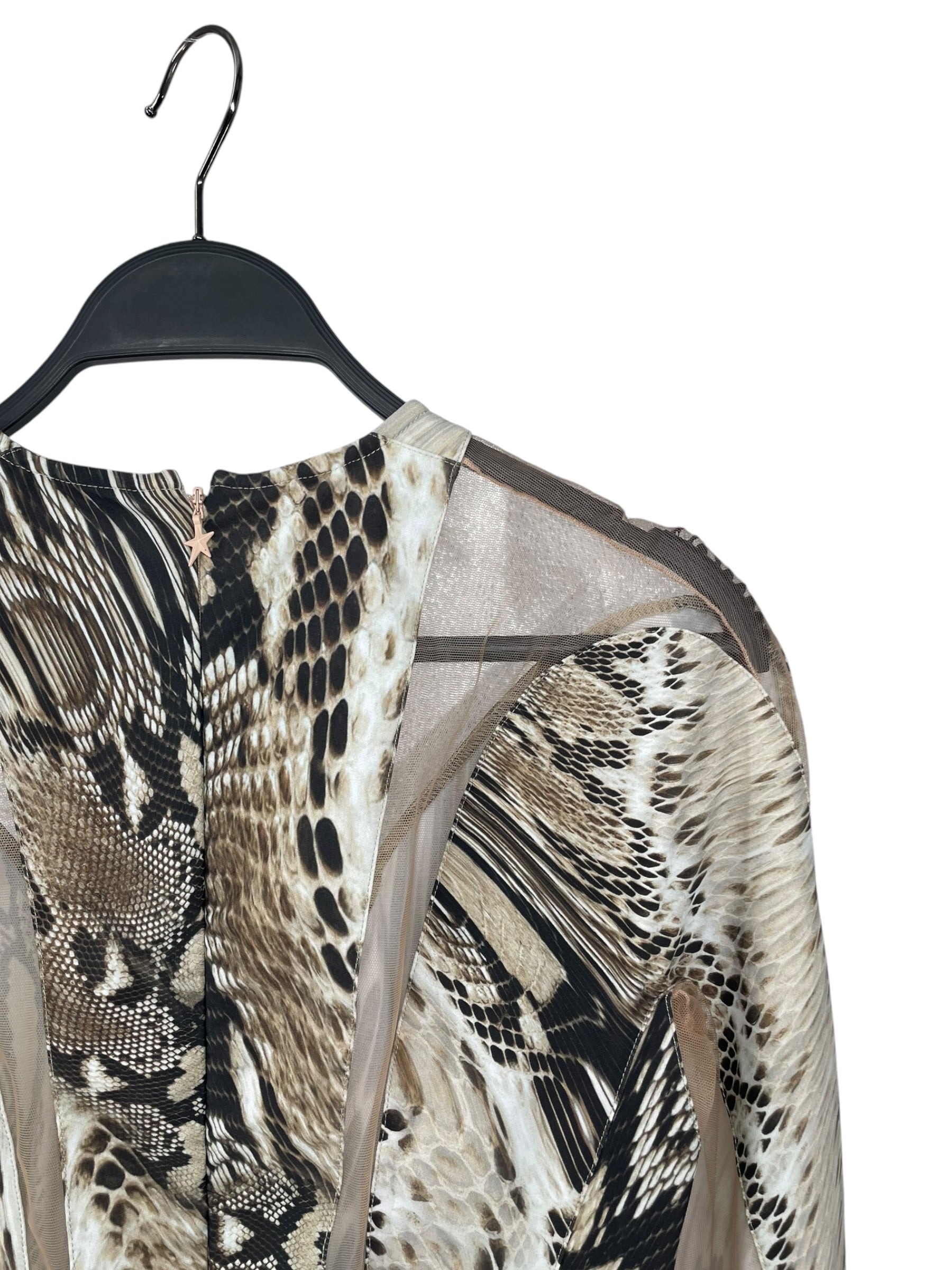 MUGLER/LS Dress/42/Animal Pattern/Polyester/BEG/SNAKESKIN WARPED CUTOUT DRESS view 4