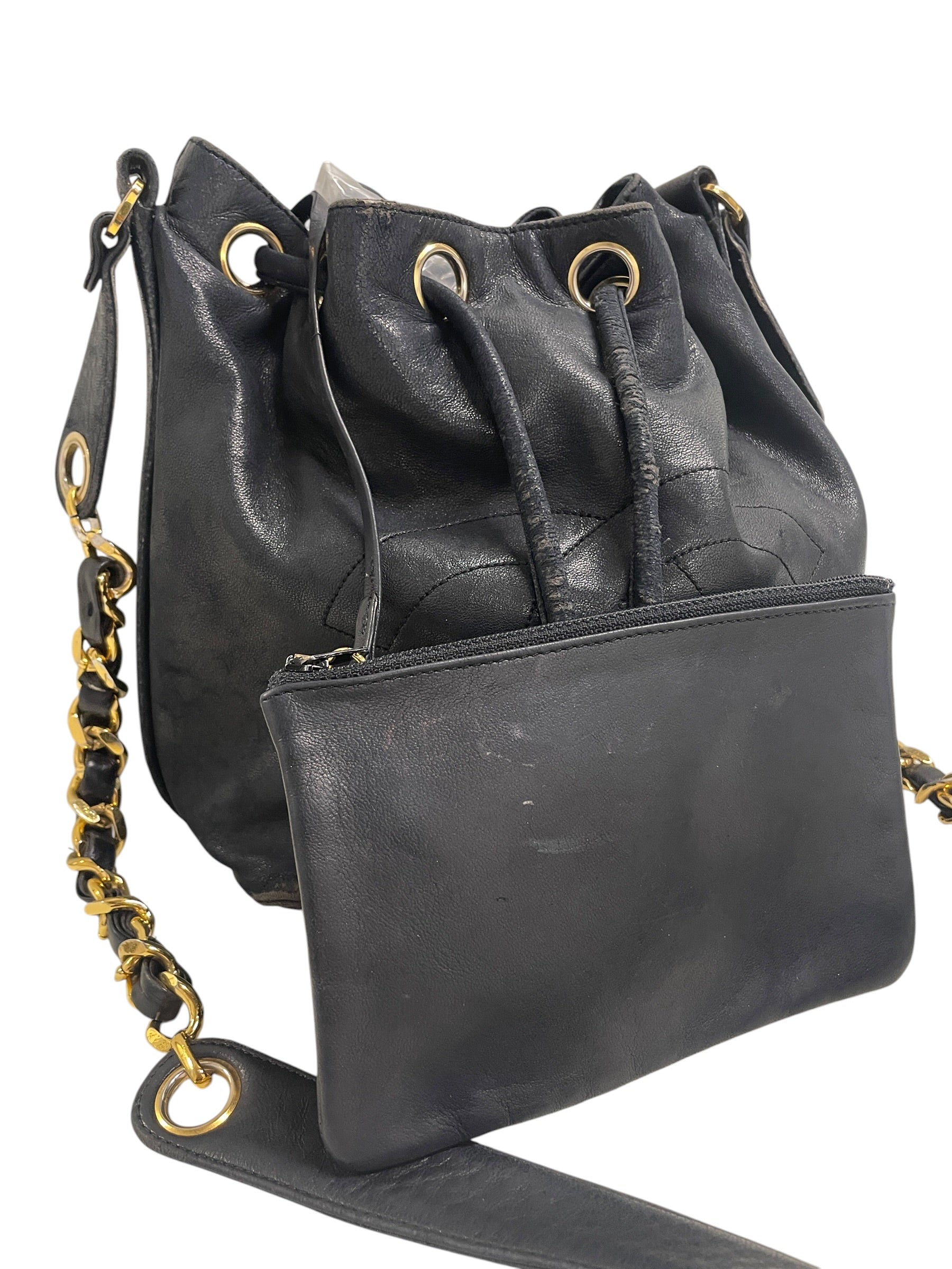 CHANEL/Cross Body Bag/Leather/BLK/GOLD BALLS W/DRAWSTRING view 2