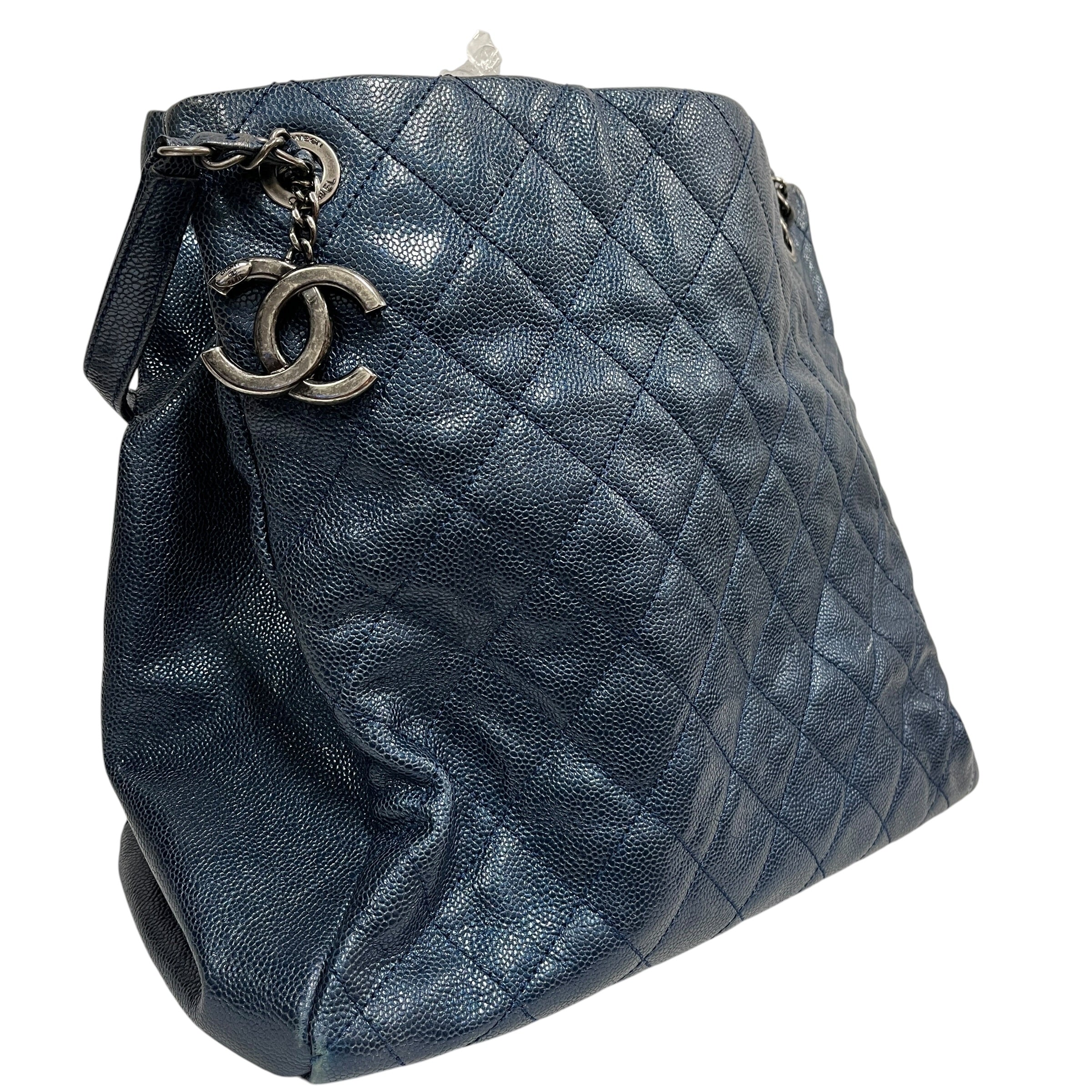 CHANEL/Tote Bag/Leather/BLU/Quilted shopping tote view 4