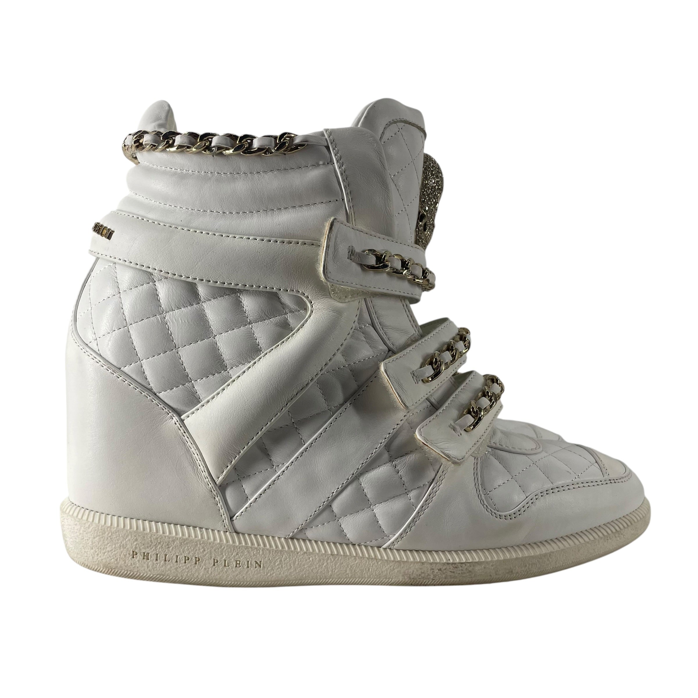 PHILIPP PLEIN/Hi-Sneakers/EU 42/Leather/WHT/Wedge Heel/VELCRO / SKULL / CHAIN view 2