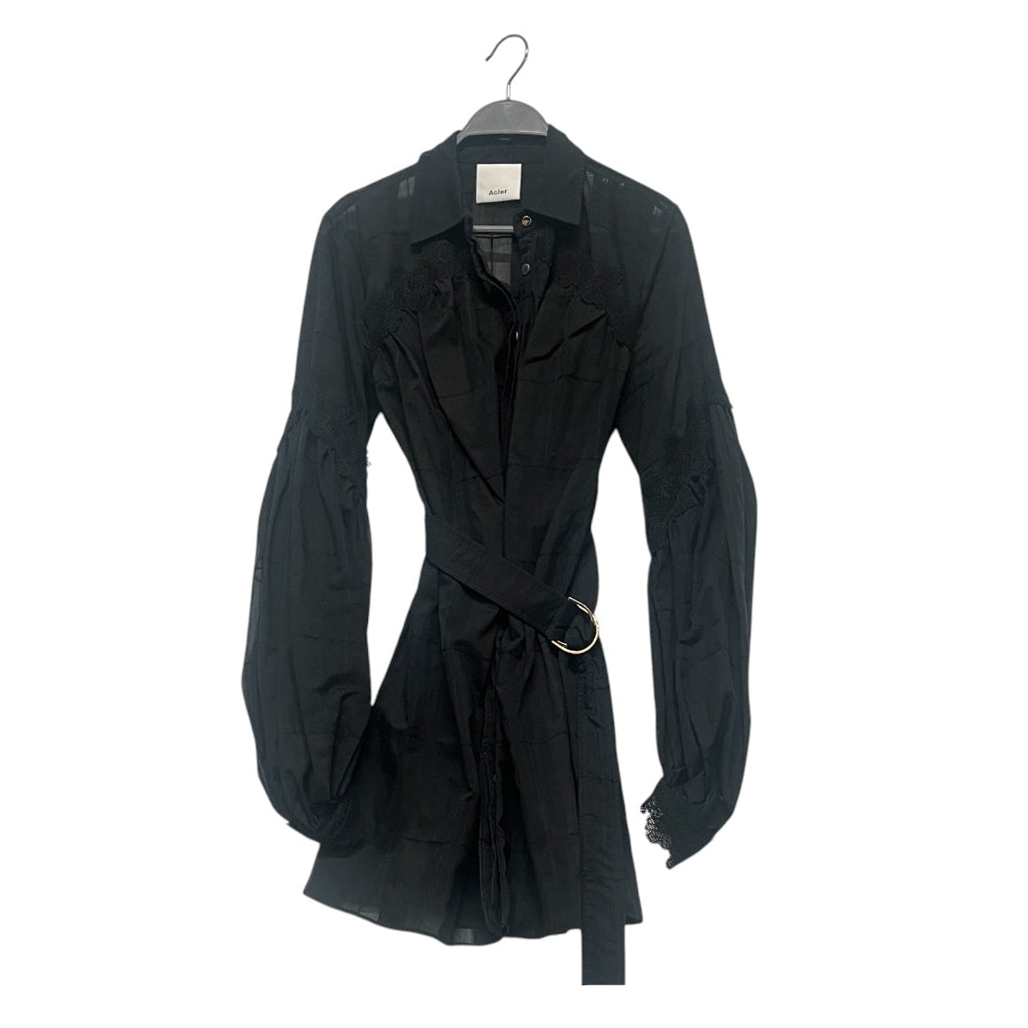Acler/LS Dress/2/Cotton/BLK/Midi Length/PUFFED SLEEVE BELTED SEMISHEER view 1