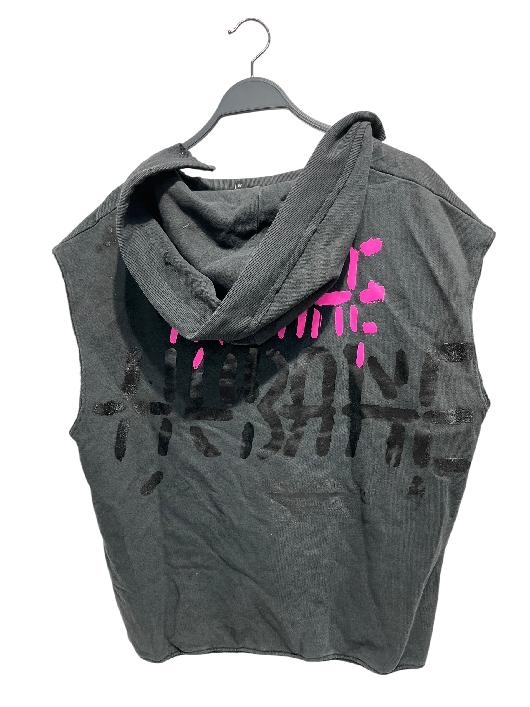 HUBANE/Vest/Cotton/BLK/SLEEVELESS HOODIE W PINK TEXT view 2
