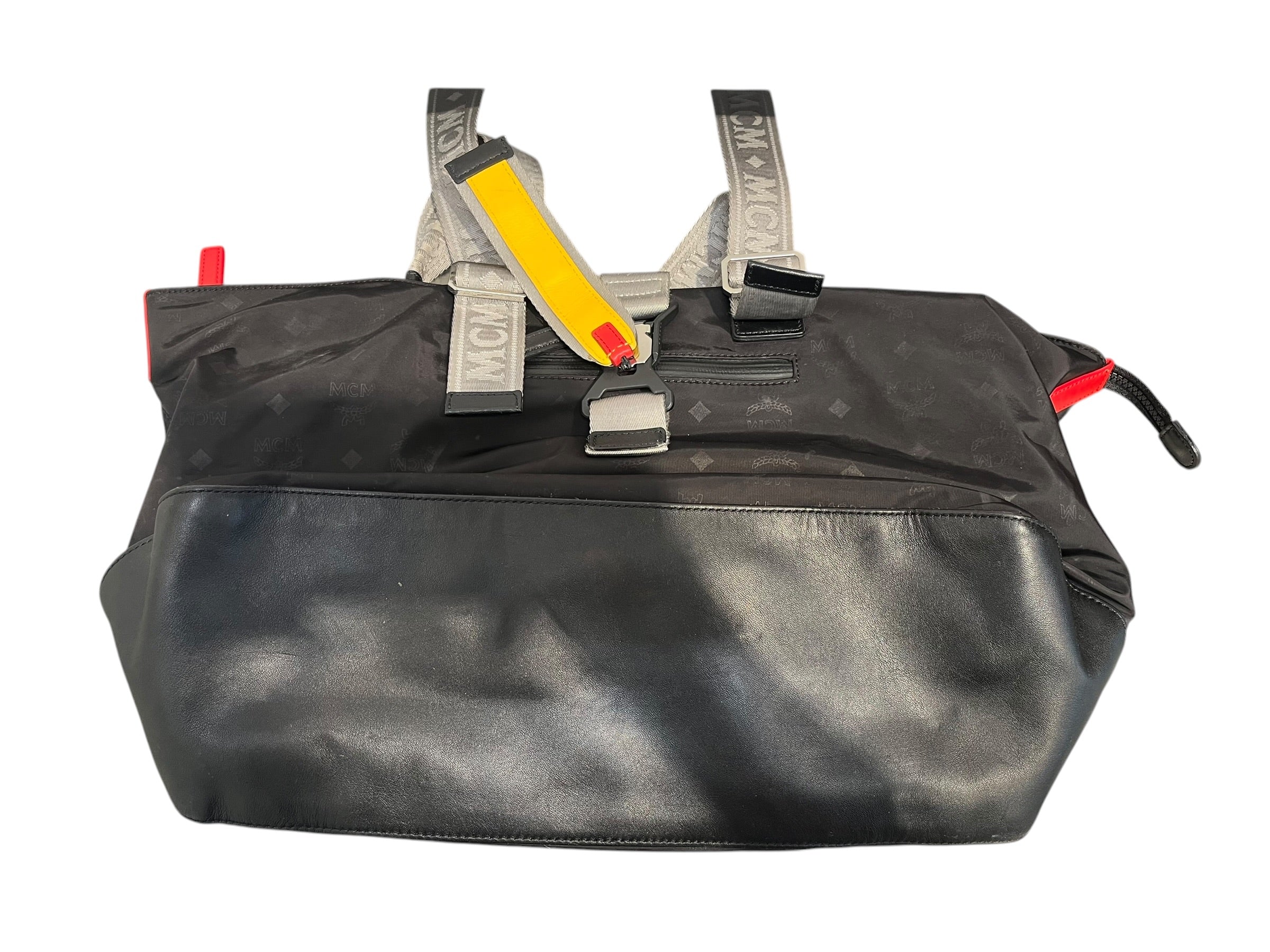 MCM/Tote Bag/Monogram/Nylon/BLK/ylw tag on buckle/ gry handles view 5