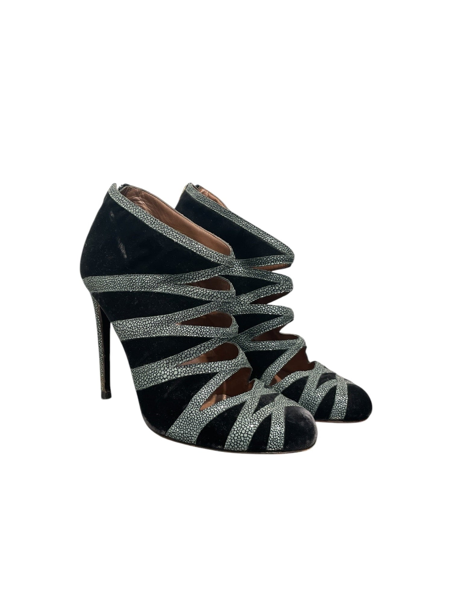 roberto cavalli/Heels/US 9/Velour/GRN/animal green cut outs view 1