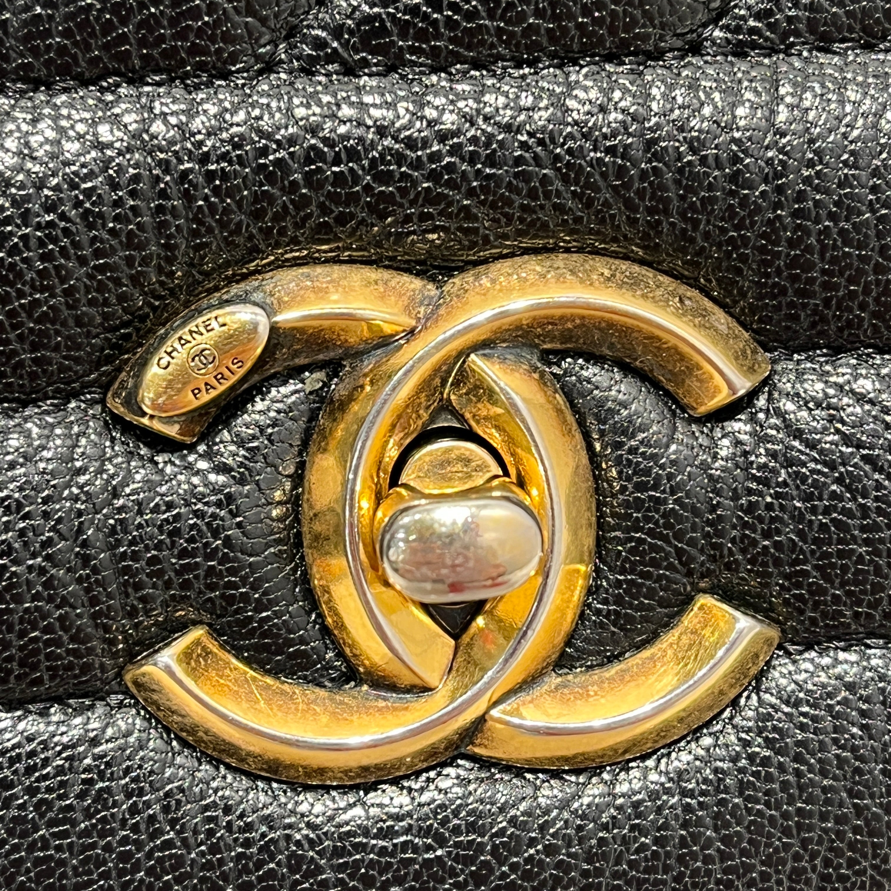 CHANEL/Cross Body Bag/Leather/BLK/DIAGONAL QUILT FLAP BAG LARGE view 7