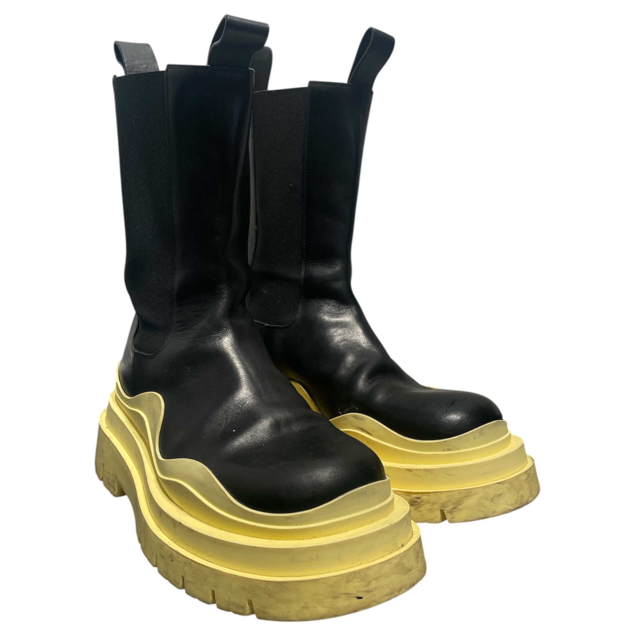 BOTTEGA VENETA/Long Boots/EU 38/Leather/BLK/Yellow Sole Chelsea Hi view 1