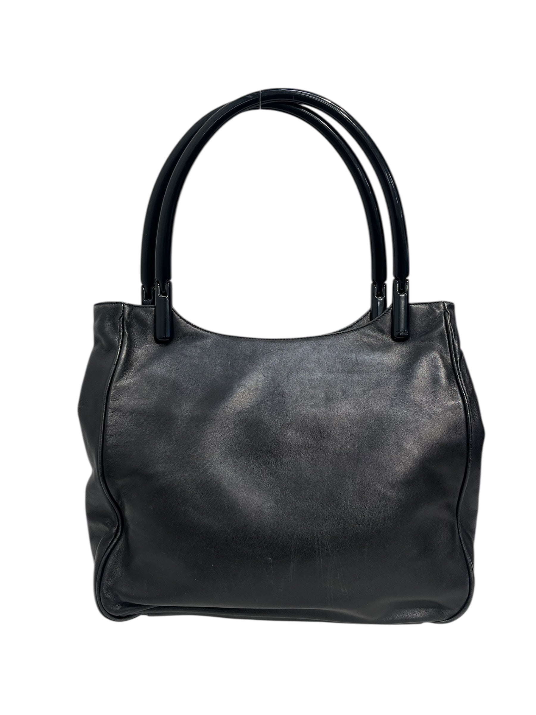 PRADA/Tote Bag/Leather/BLK/PLATIC HANDLES PLAIN view 1