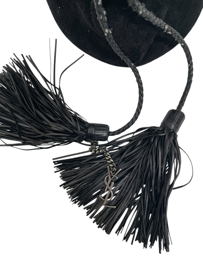 SAINT LAURENT/Clutch Bag/Suede/BLK/FLOWER TASSELS