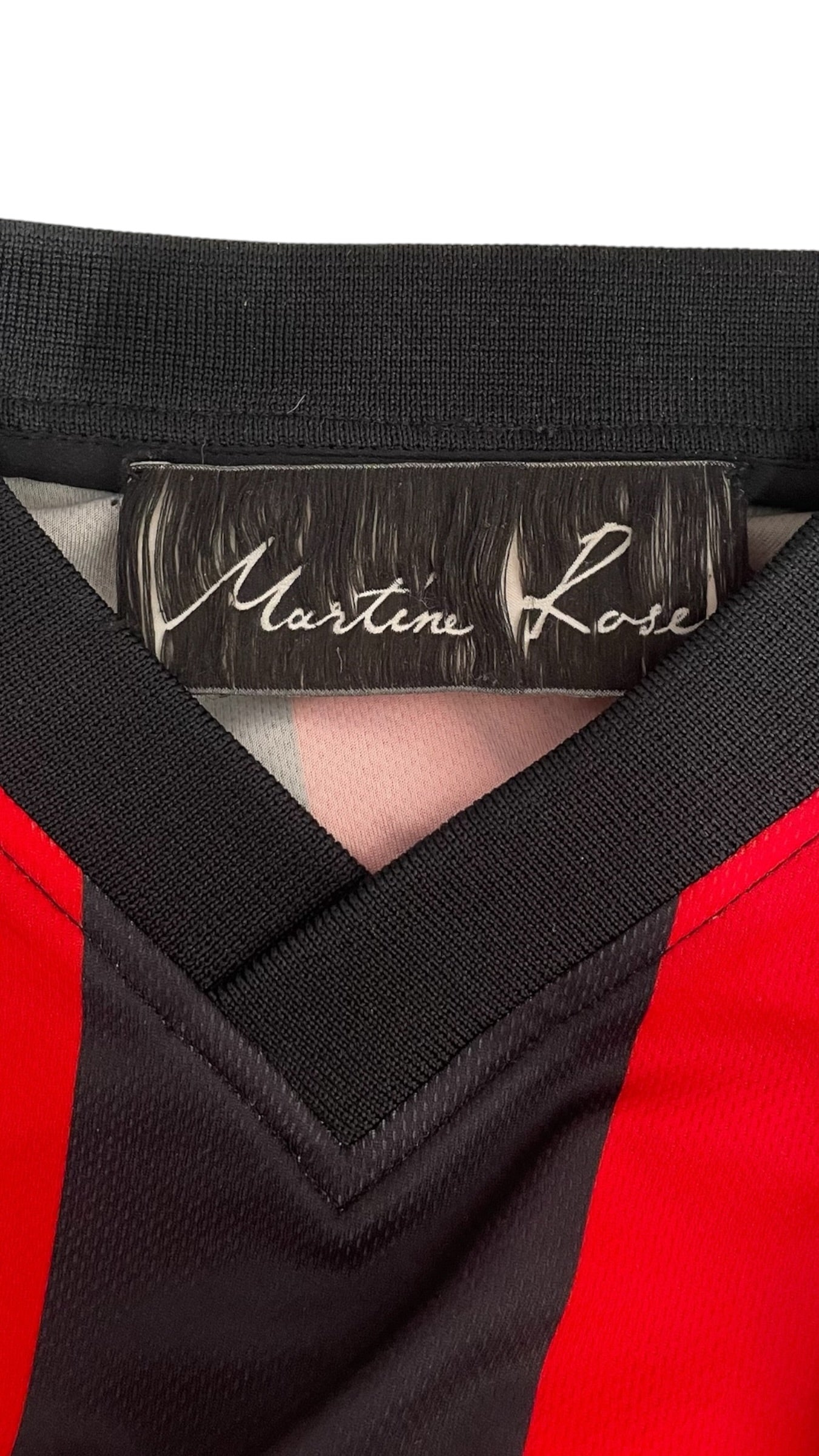 MARTINE ROSE/T-Shirt/XS/Nylon/BLK/Stripe/Black & red jersey view 3