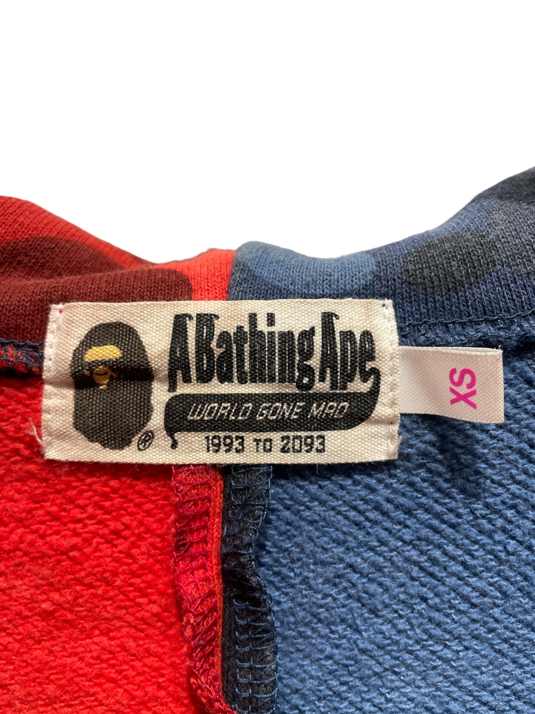 A BATHING APE/Zip Up Hoodie/XS/Camouflage/Cotton/BLU/Red/Blue Camo Shark Zip up view 3