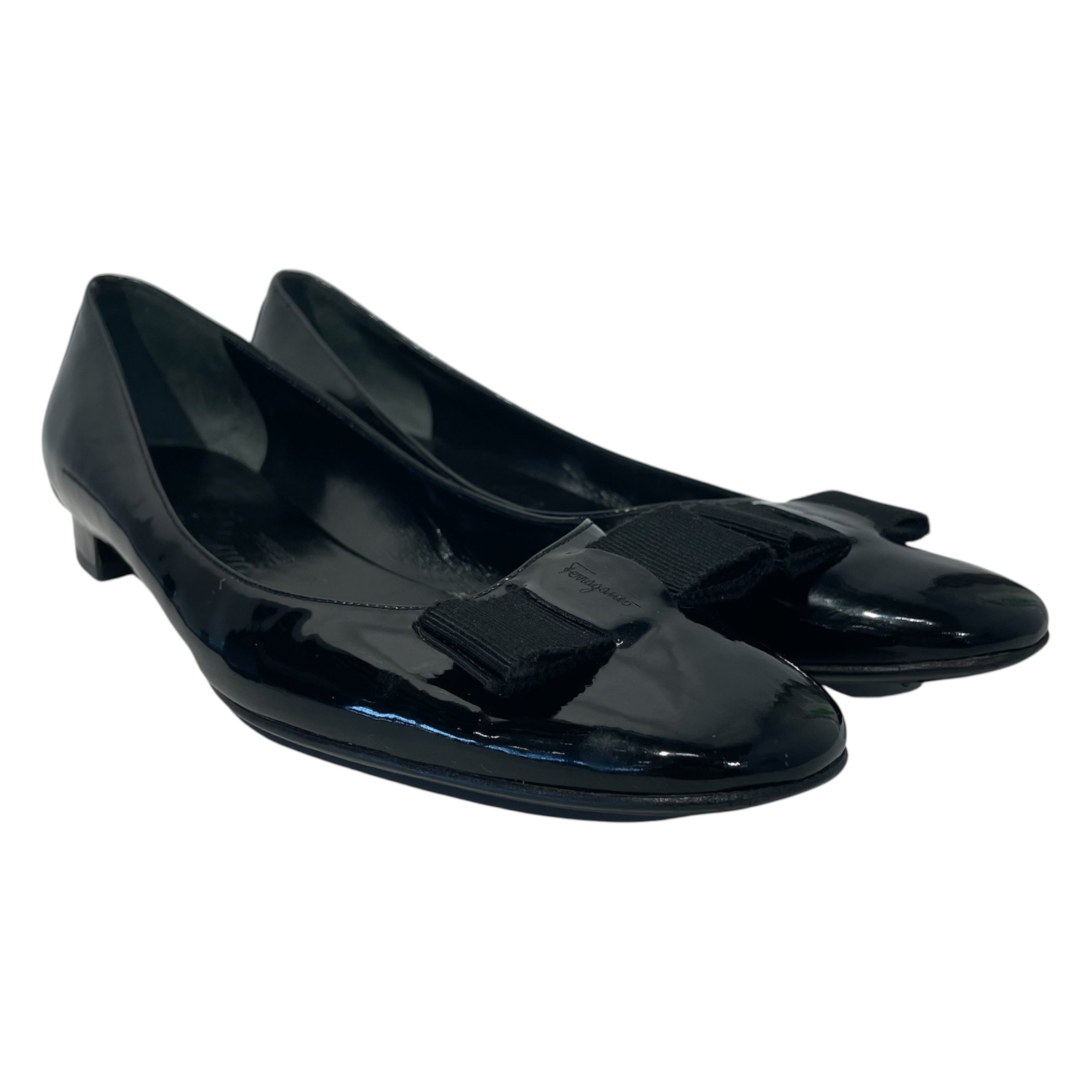 Salvatore Ferragamo/Flat Shoes/US 9.5/Leather/BLK/black on black dp62735 view 1