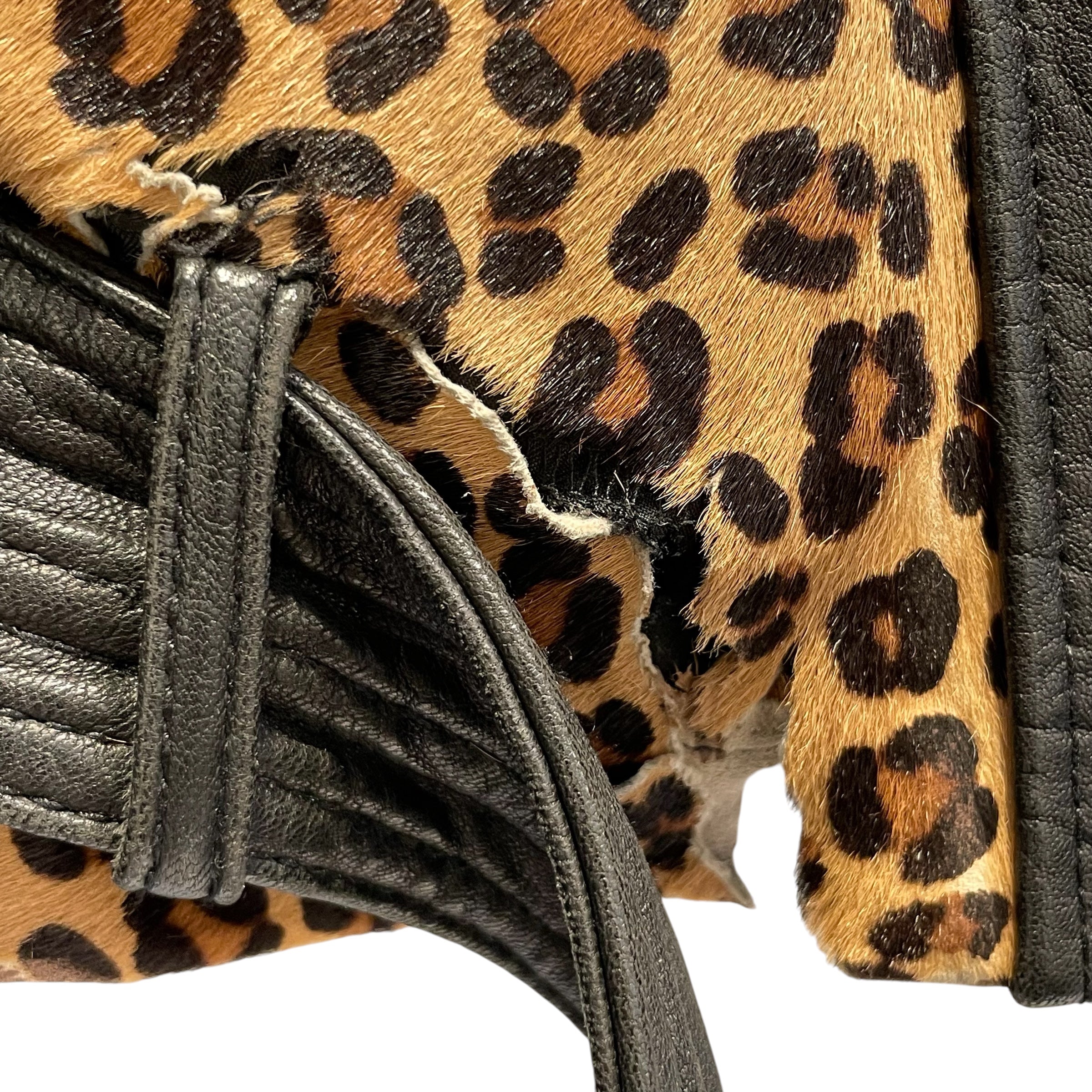MICHAEL KORS/Leather Jkt/S/Animal Pattern/Leather/BLK/BIKER GOLD ZIP LEOPARD view 3