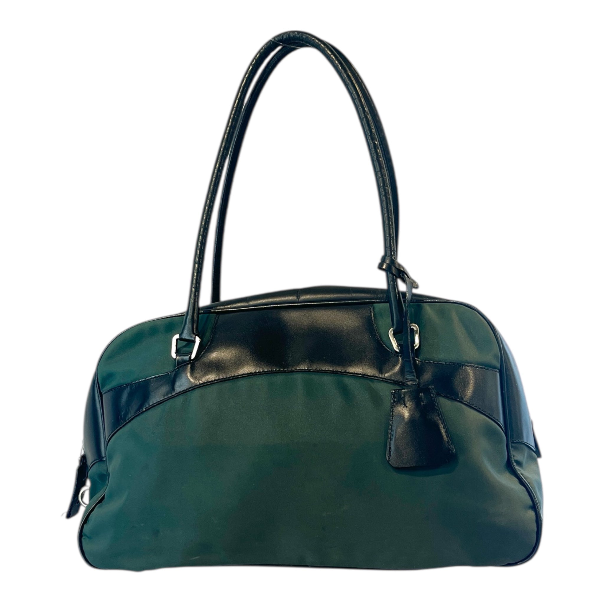 PRADA/Hand Bag/M/Border/Leather/GRN/tessuto bowler fob/lock view 1