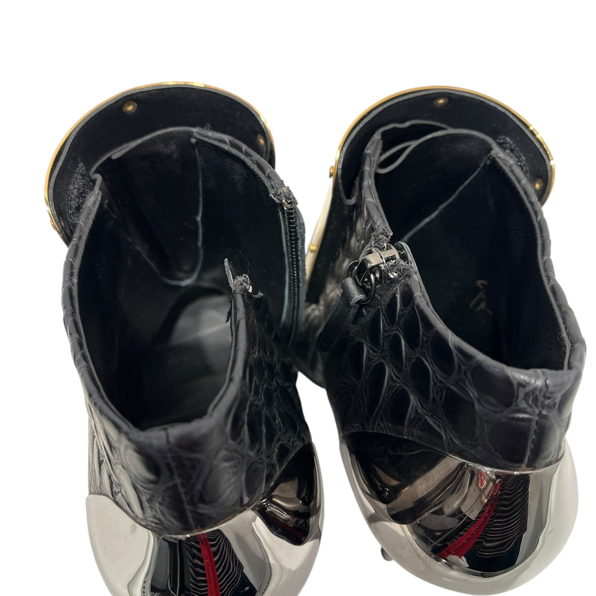 Giuseppe Zanotti/Heels/EU 37/Animal Pattern/Leather/BLK/croc embossed gold plate view 4