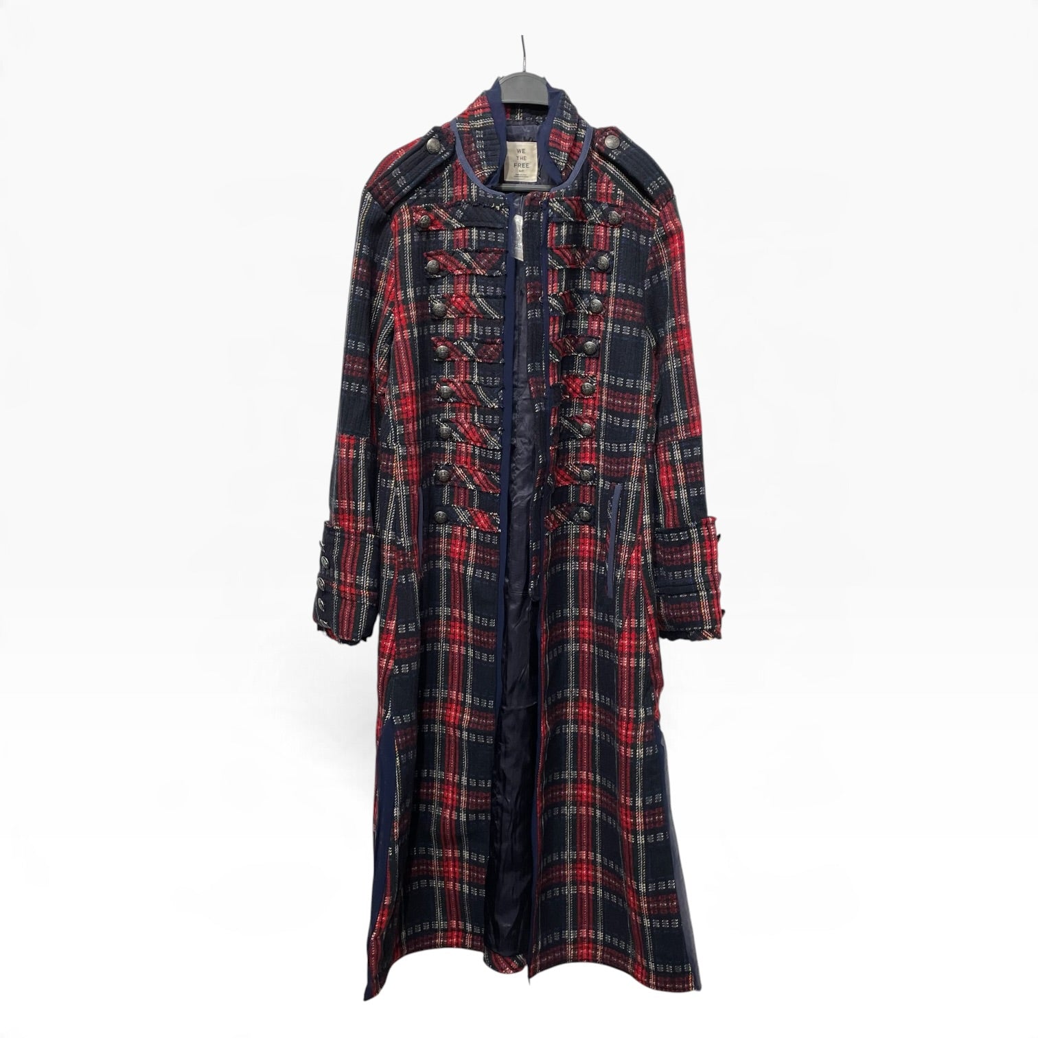 WE THE FREE/Trench Coat/S/Plaid/Polyester/NVY/We The Free Napoleon Buttons view 1