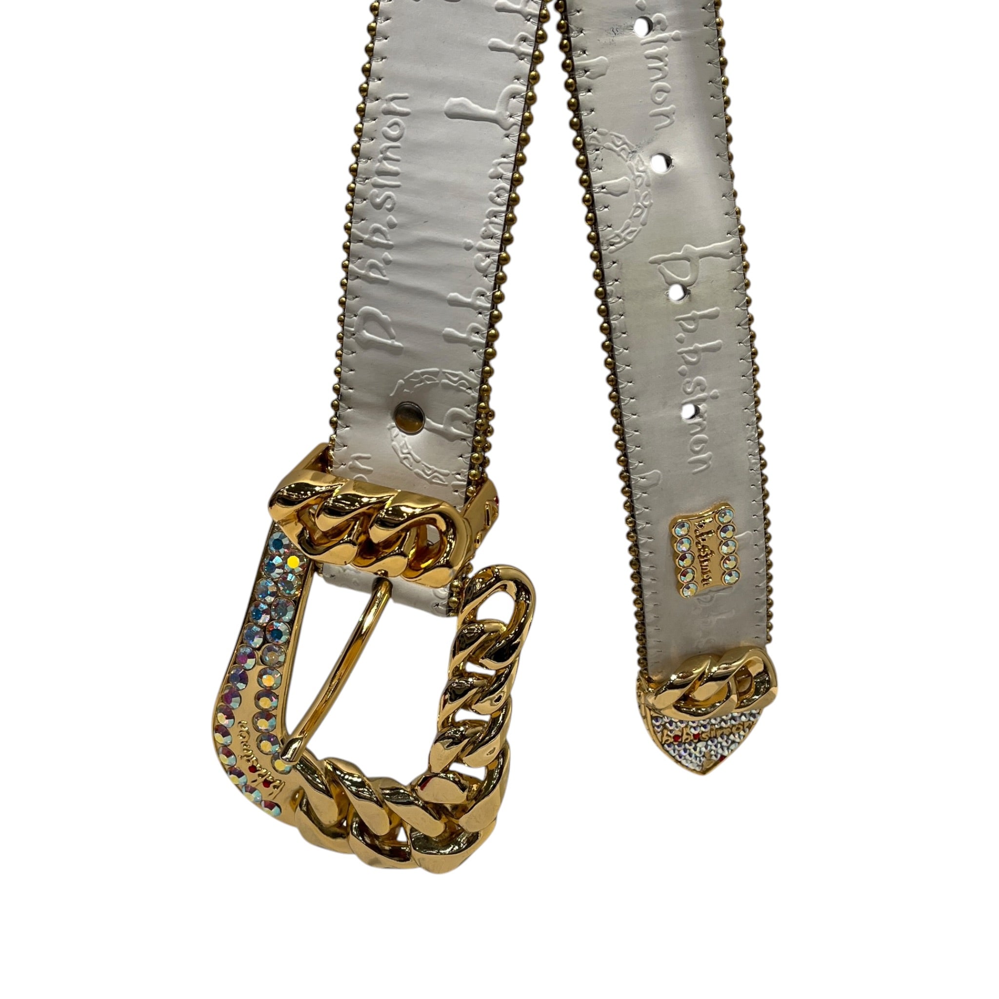 b.b.simon/Belt/Leather/WHT/M's/PRESTIGE GOLD CRYSTAL view 2