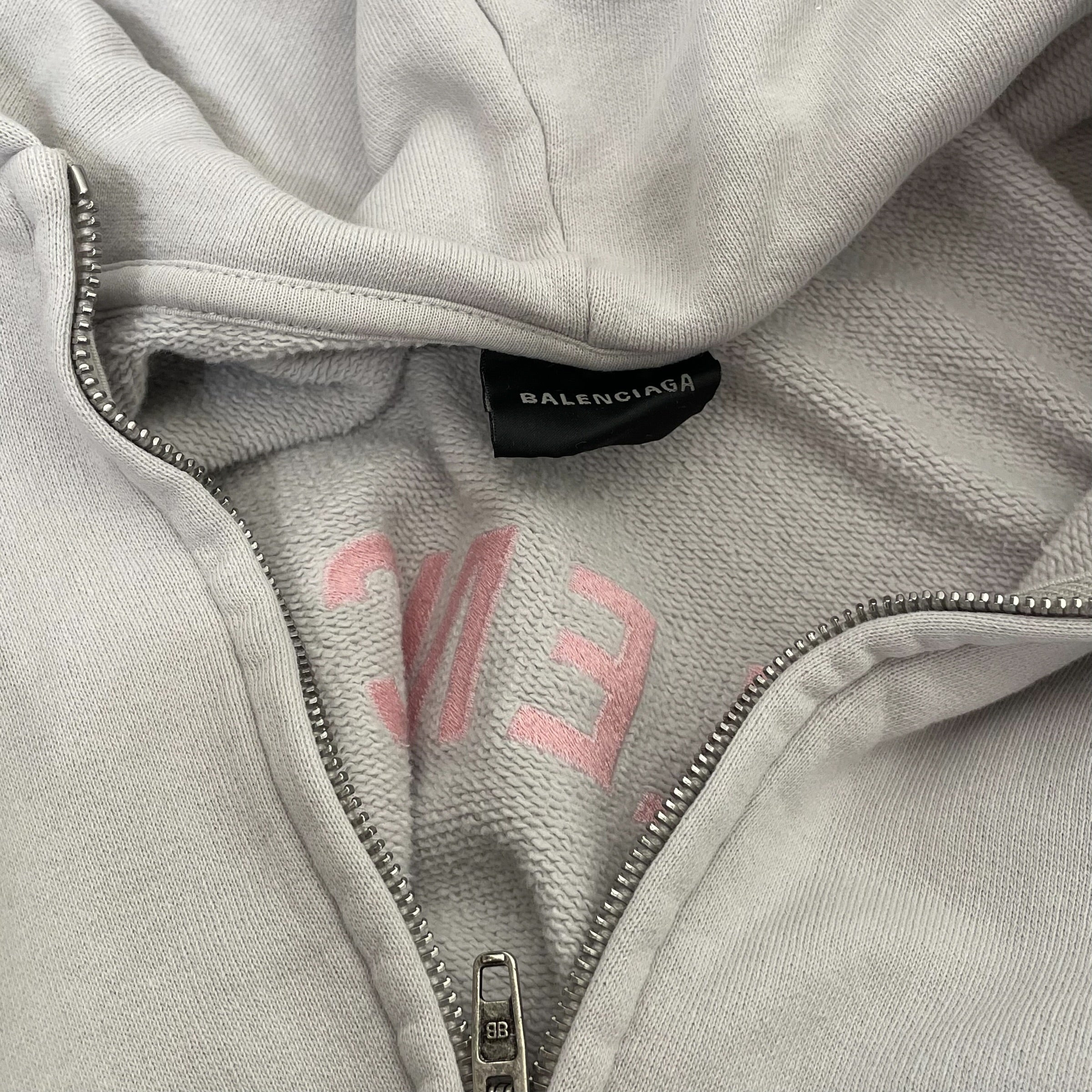 BALENCIAGA/Zip Up Hoodie/M/Cotton/WHT/EMBROIDERED PINK LOGO view 4