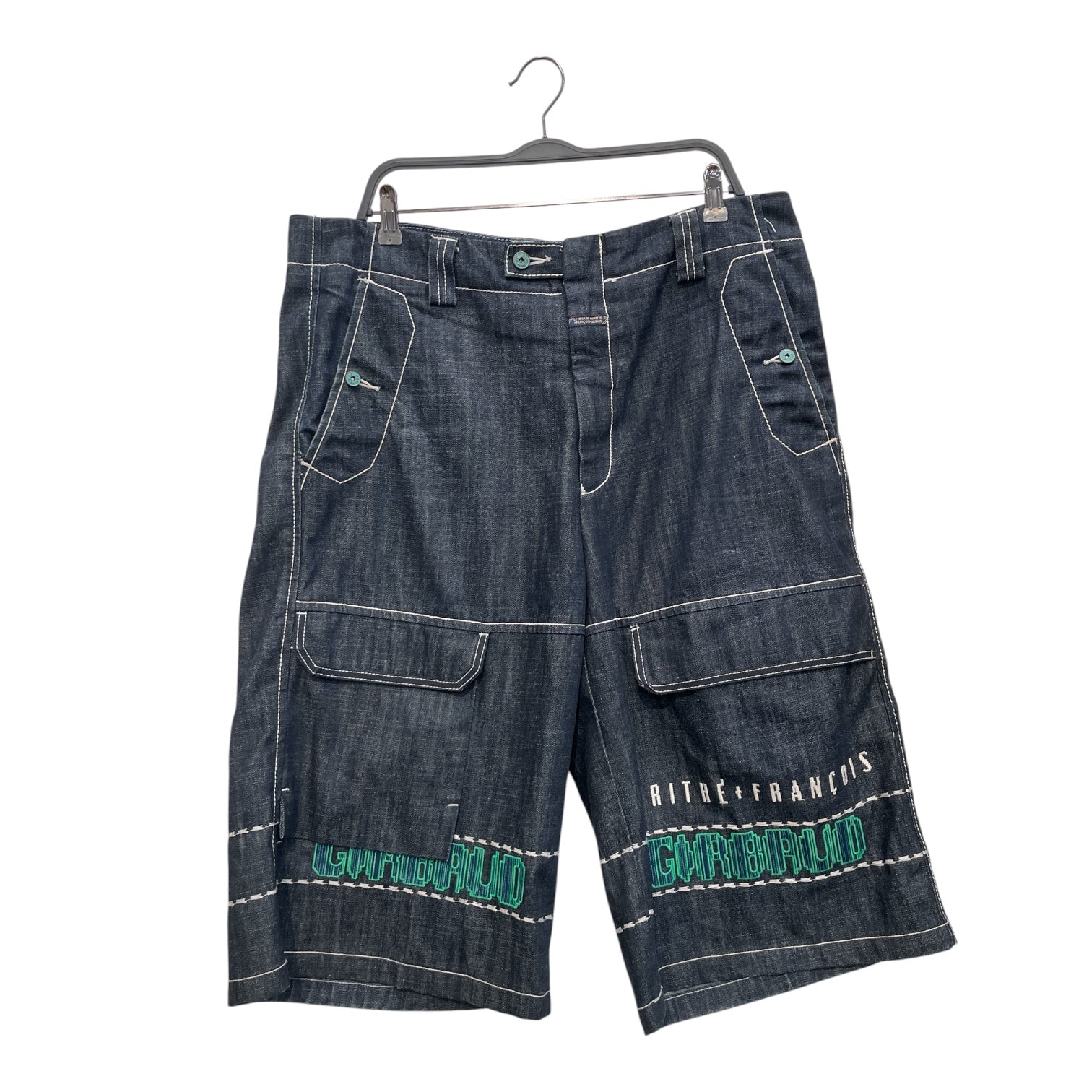 MARITHE FRANCOIS GIRBAUD/Shorts/38/Denim/IDG/GREEN EMBROIDERY CARGO SHORT view 1