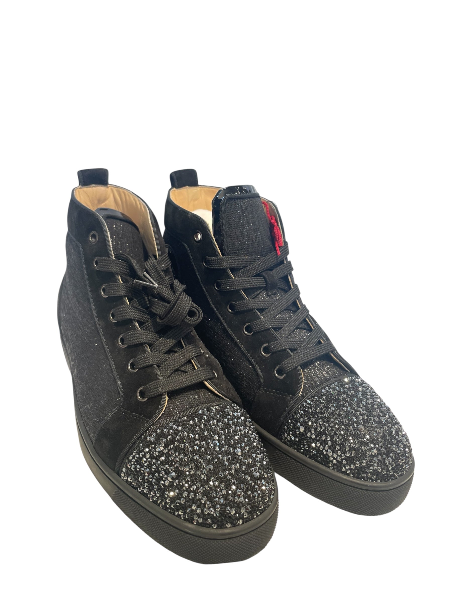Christian Louboutin/Hi-Sneakers/EU 41.5/Leather/BLK/blk glitter/blk laces view 1
