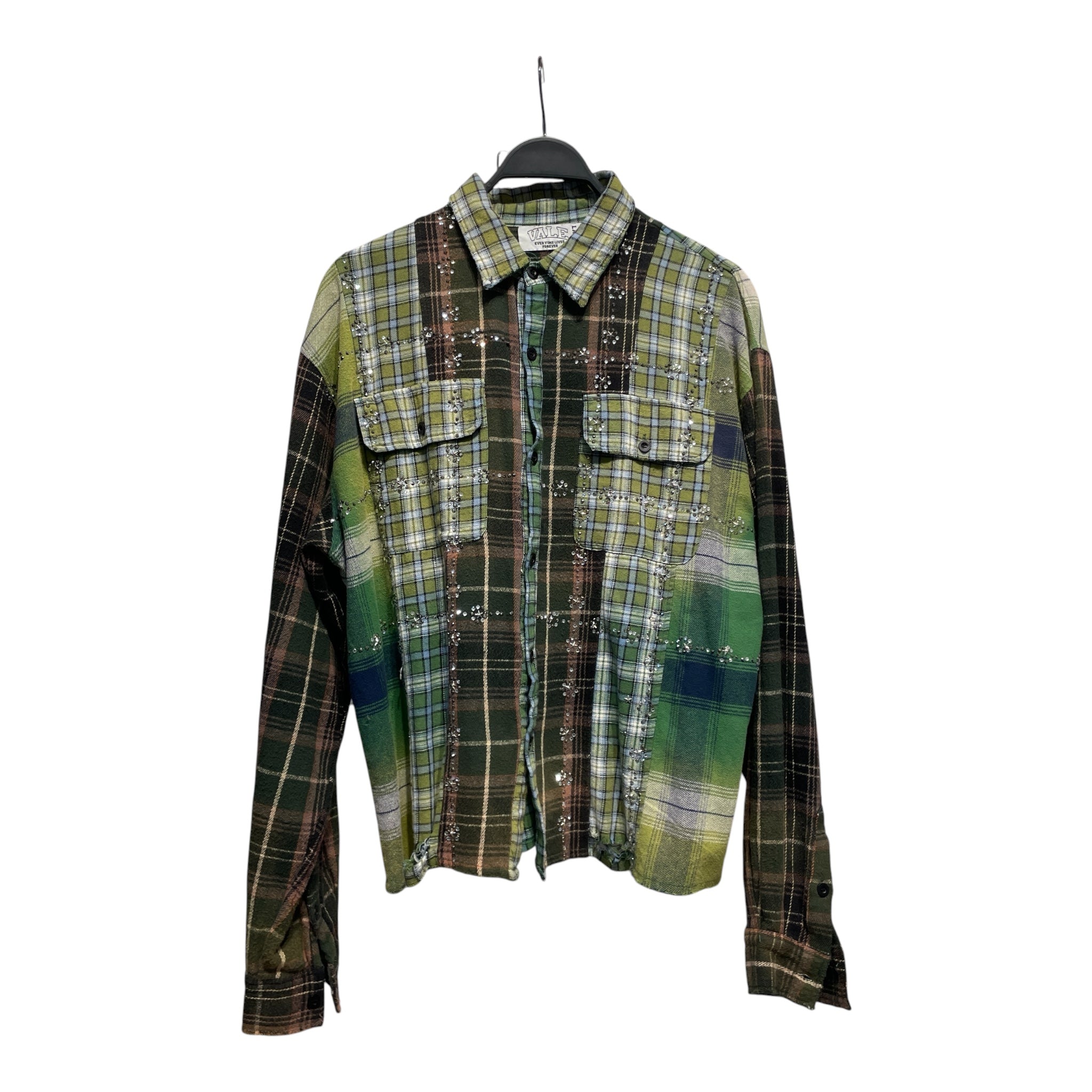 Vale/Flannel Shirt/L/Cotton/GRN/Plaid/Bedazzled view 1